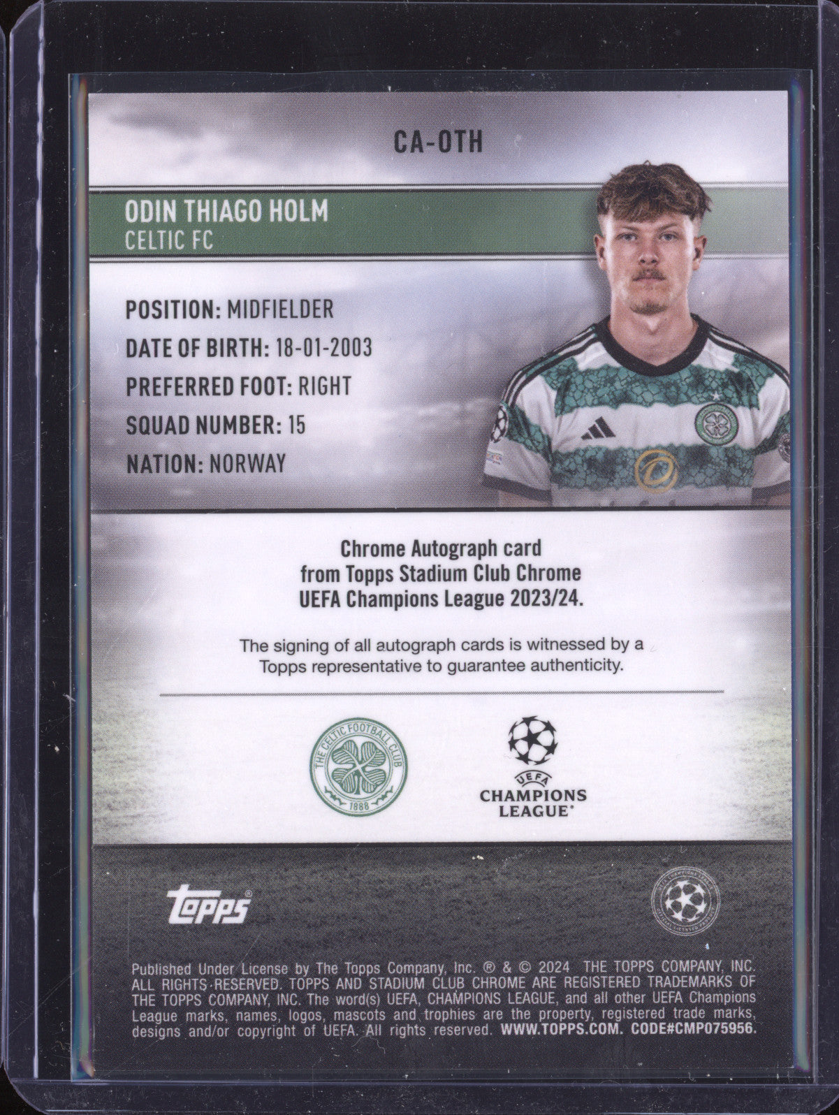 Odin Thiago Holm 2023-24 Topps Stadium Club Chrome CA-OTH Autograph RC