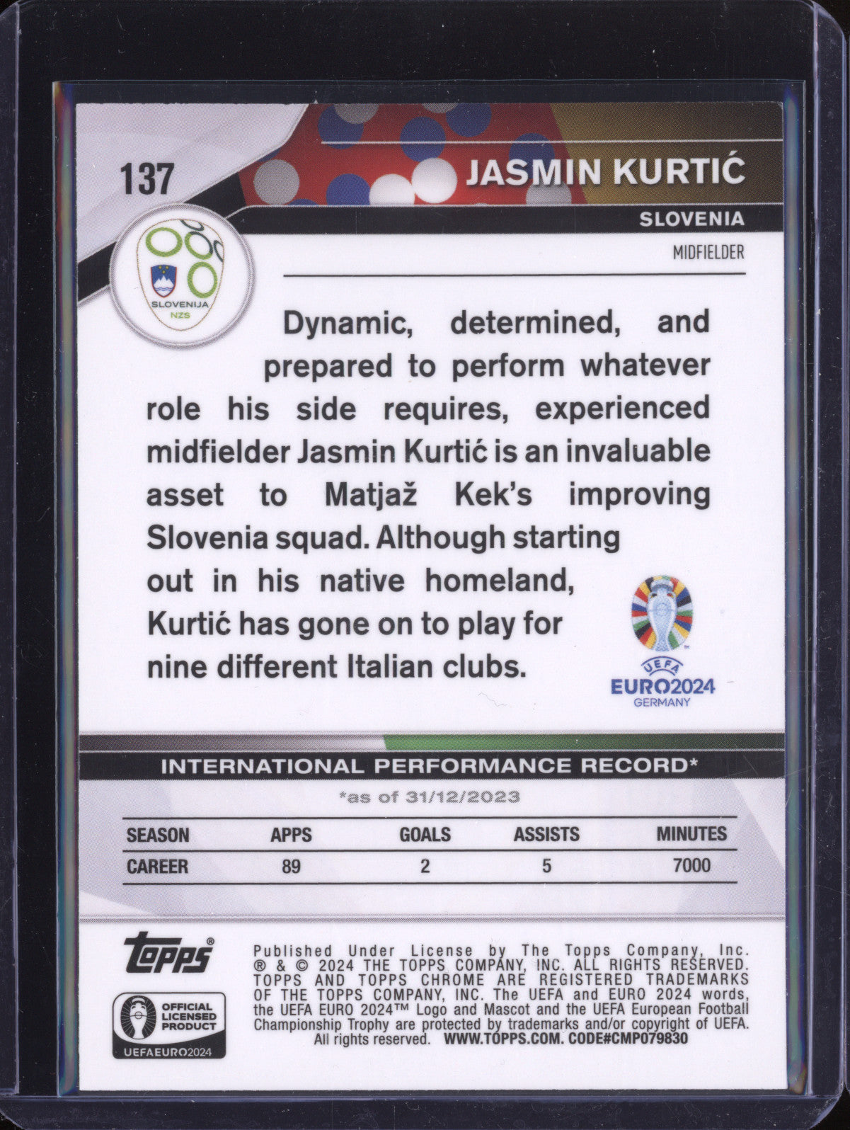 Jasmin Kurtic 2024 Topps Chrome UEFA Euro 137 Gold Refractor 49/50
