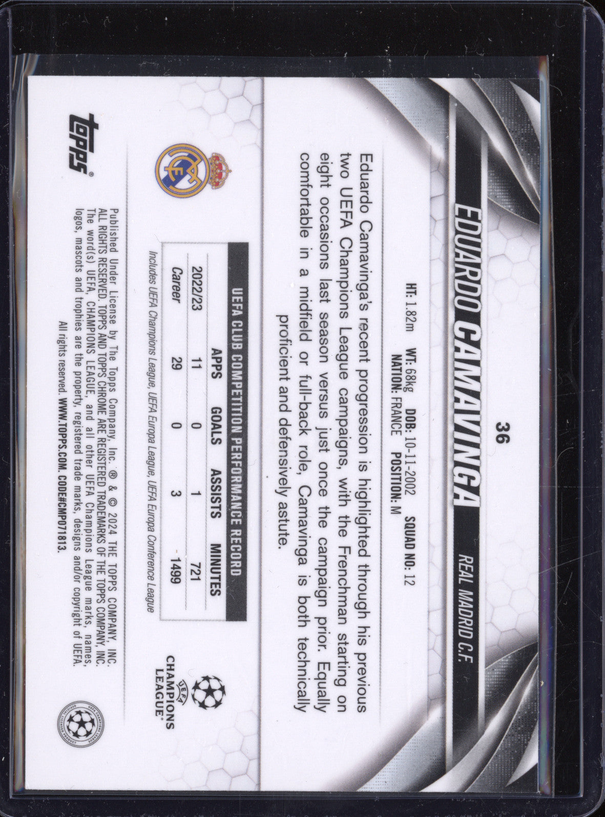 Eduardo Camavinga 2023-24 Topps Chrome UCC 36 Gold Refractor 7/50