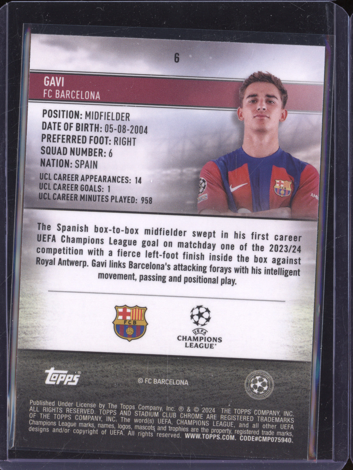 Gavi 2023-24 Topps Stadium Club Chrome 6 Sepia Prism Refractor 62/75