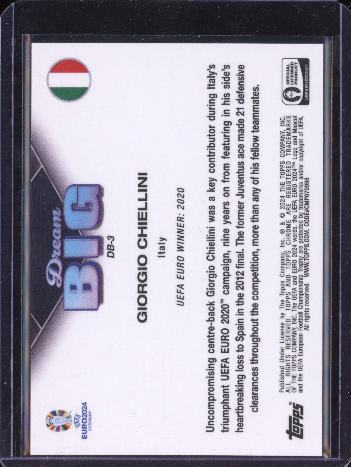 Giorgio Chiellini 2024 Topps Chrome UEFA Euro DB-3 Dream Big Gold 20/50