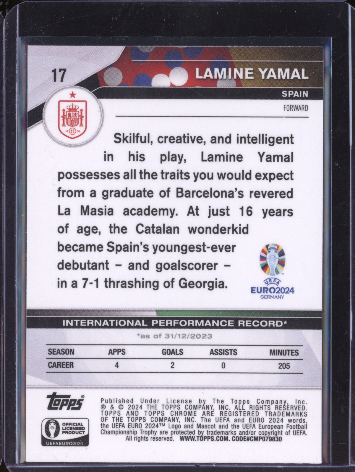 Lamine Yamal 2024 Topps Chrome UEFA Euro 17 RC