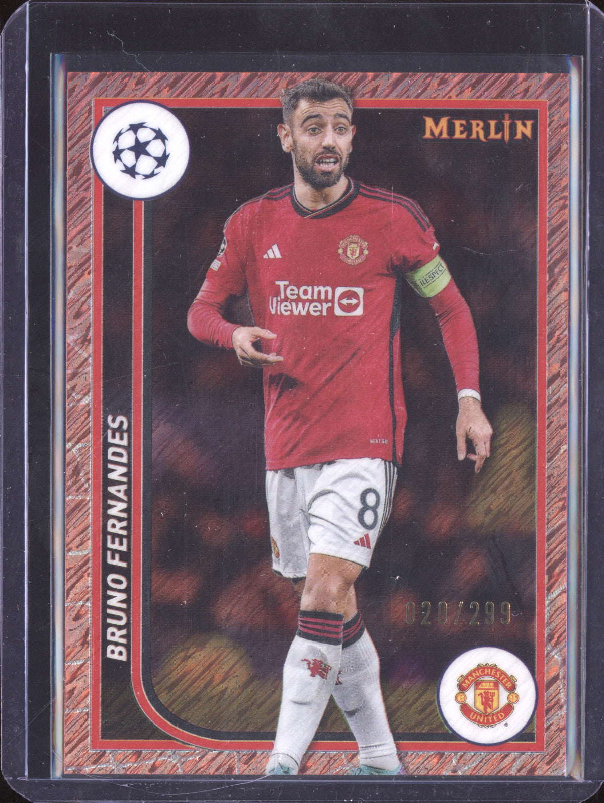 Bruno Fernandes 2023-24 Topps Merlin UCC 79 Rose Gold Shimmer Refractor 20/299
