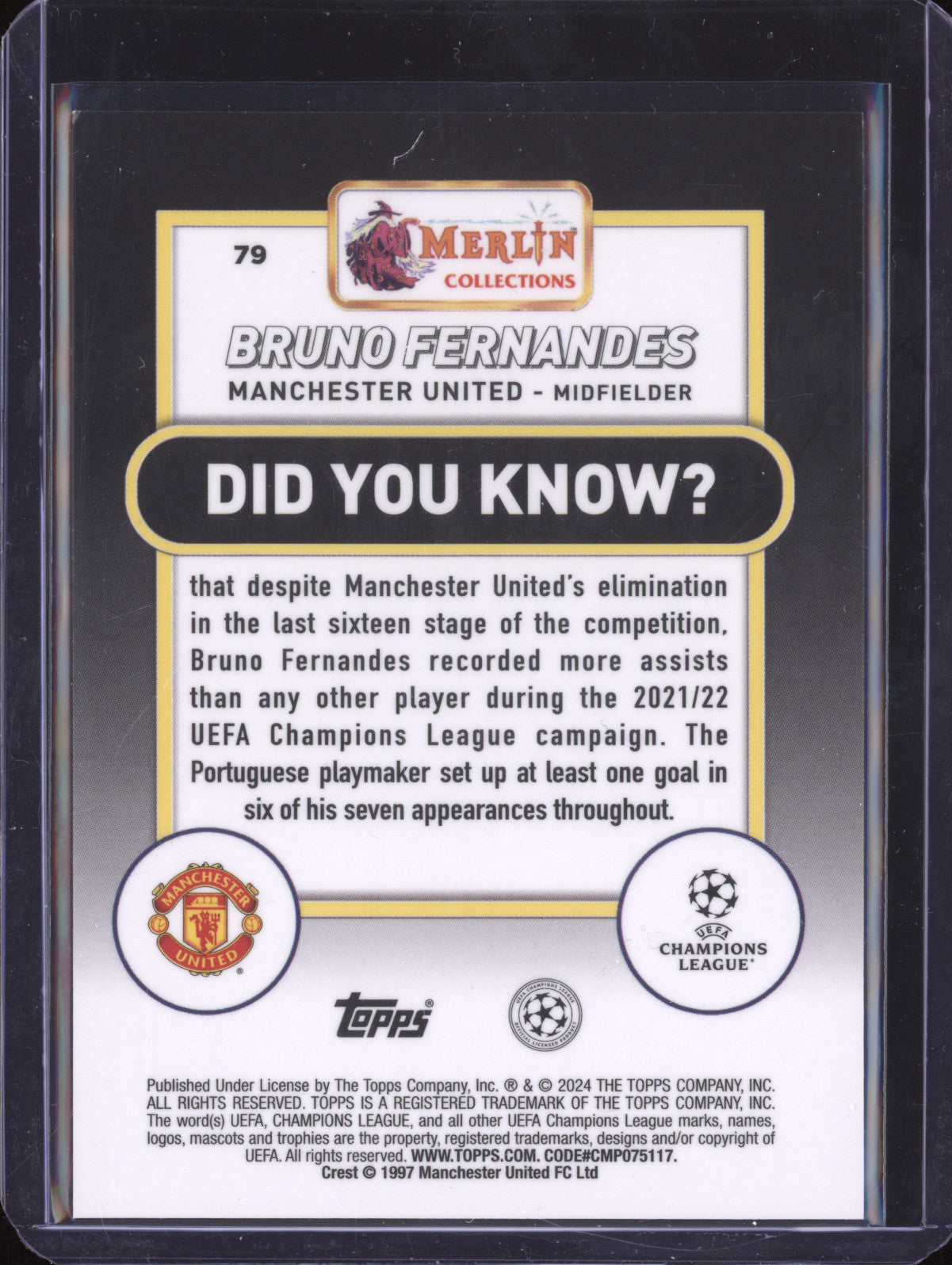 Bruno Fernandes 2023-24 Topps Merlin UCC 79 Rose Gold Shimmer Refractor 20/299