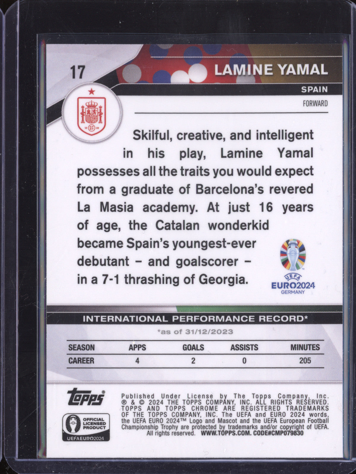 Lamine Yamal 2024 Topps Chrome UEFA Euro 17 RC