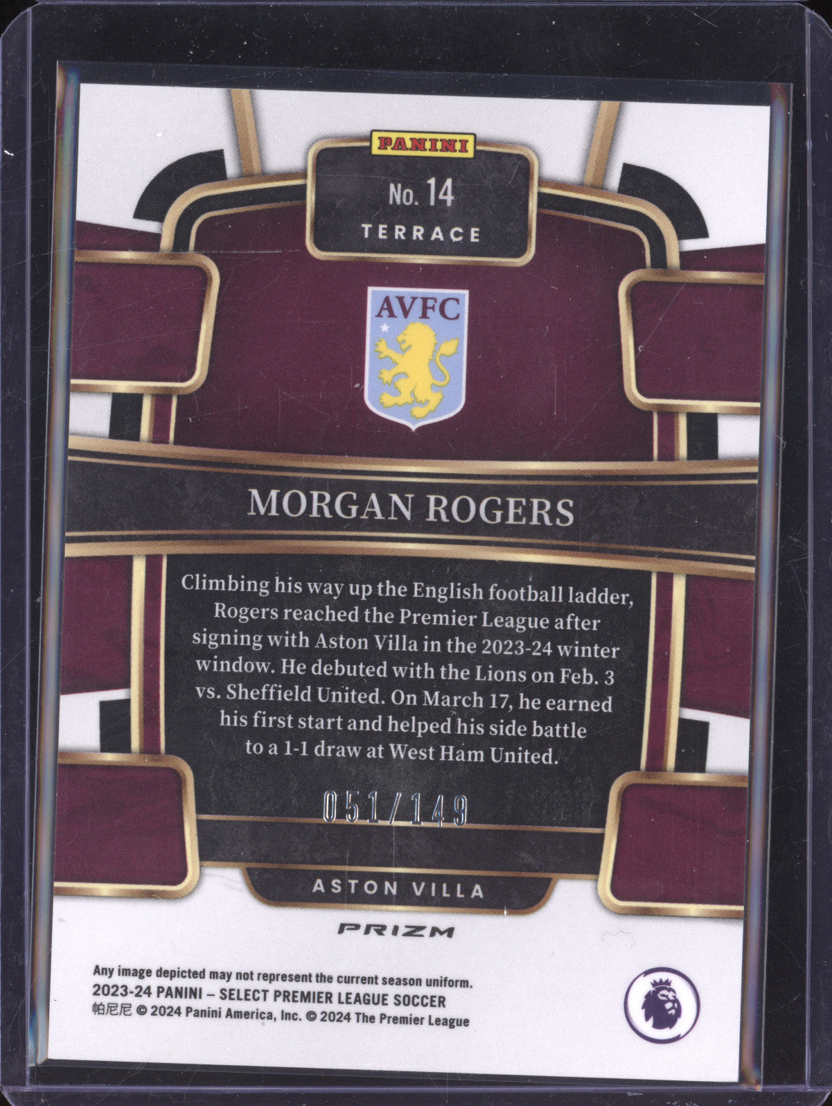 Morgan Rogers 2023-24 Panini Select Premier League 14 Red Wave RC 51/149