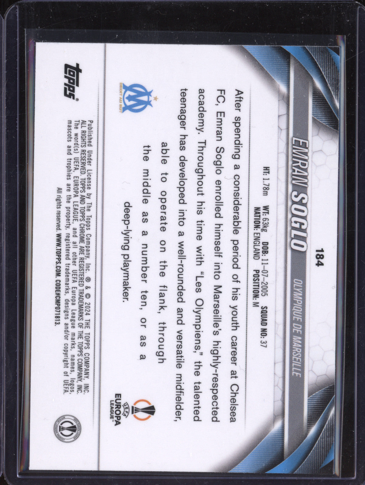 Emran Soglo 2023-24 Topps Chrome UCC 184 Toppsfractor 20/52