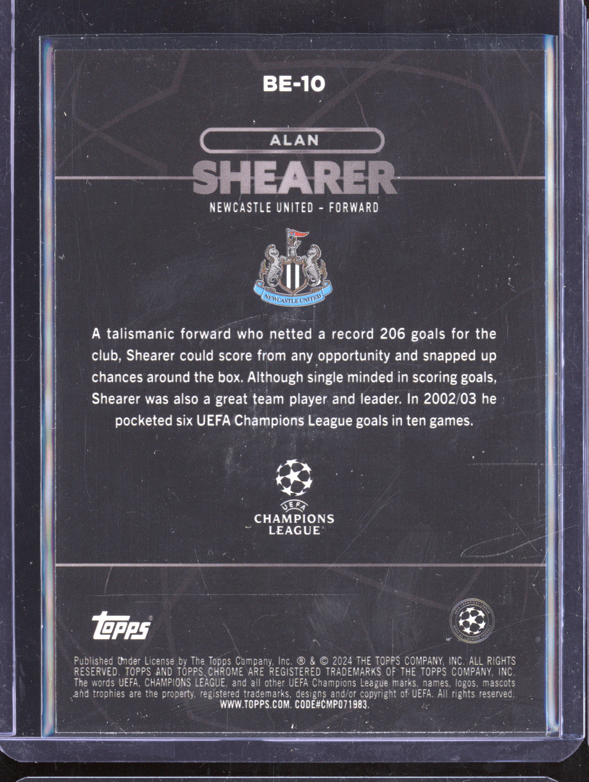 Alan Shearer 2023-24 Topps Chrome UCC BE-10 Shadow Etch