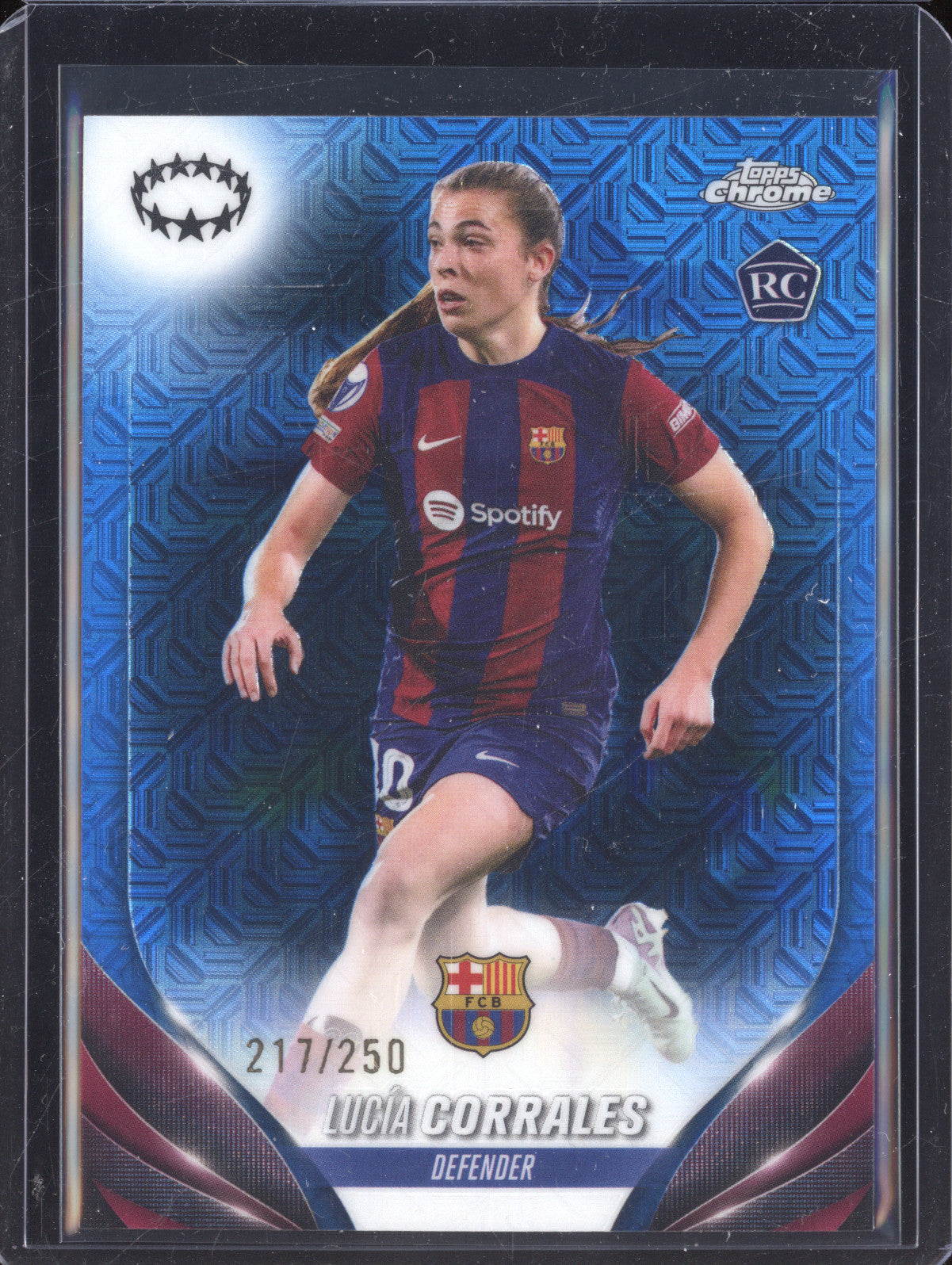Lucia Corrales 2023-24 Topps Chrome UEFA Women's 19 Blue Mojo RC 217/250