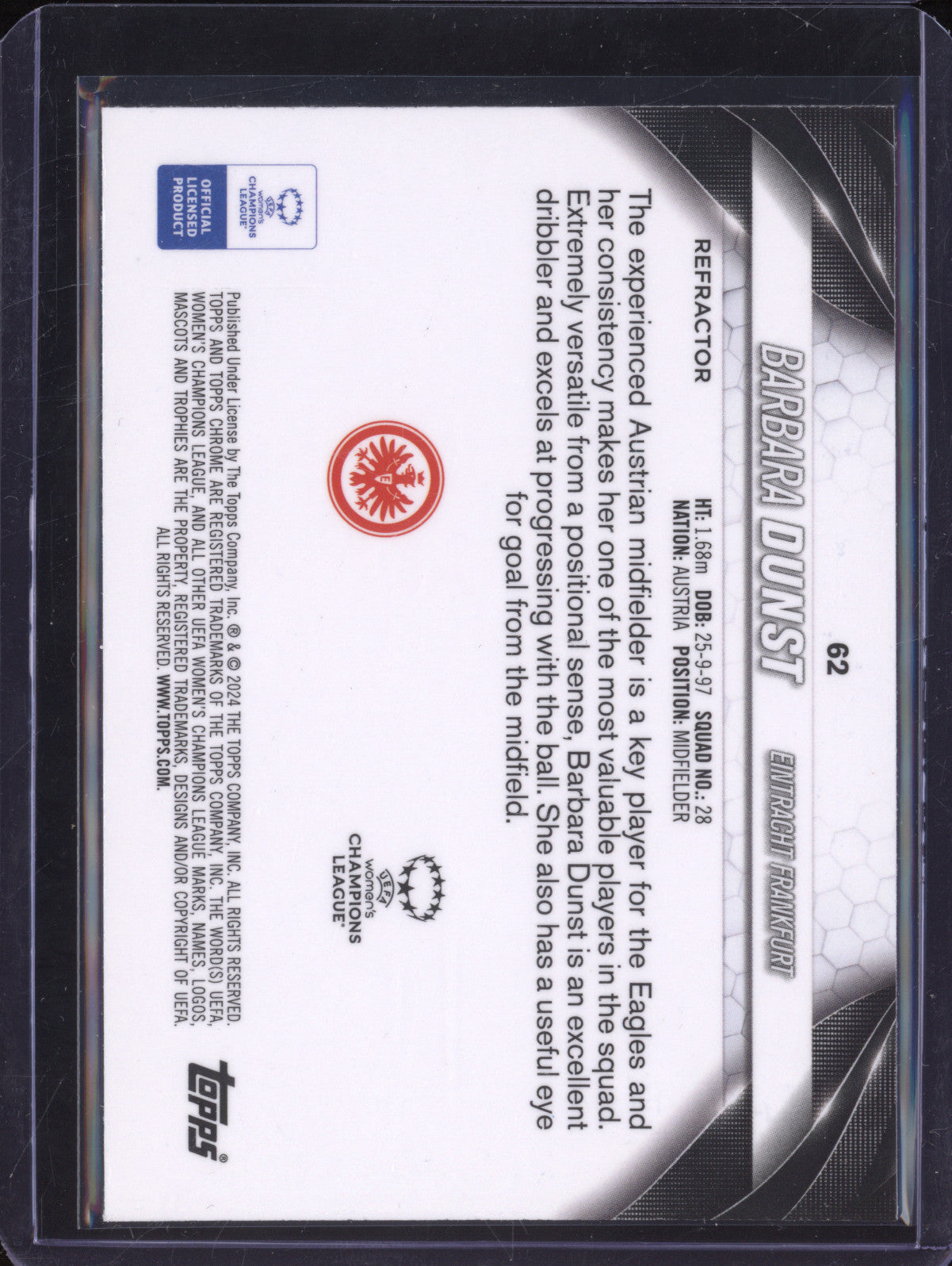 Barbara Dunst 2023-24 Topps Chrome UWCL 62 Refractor RC