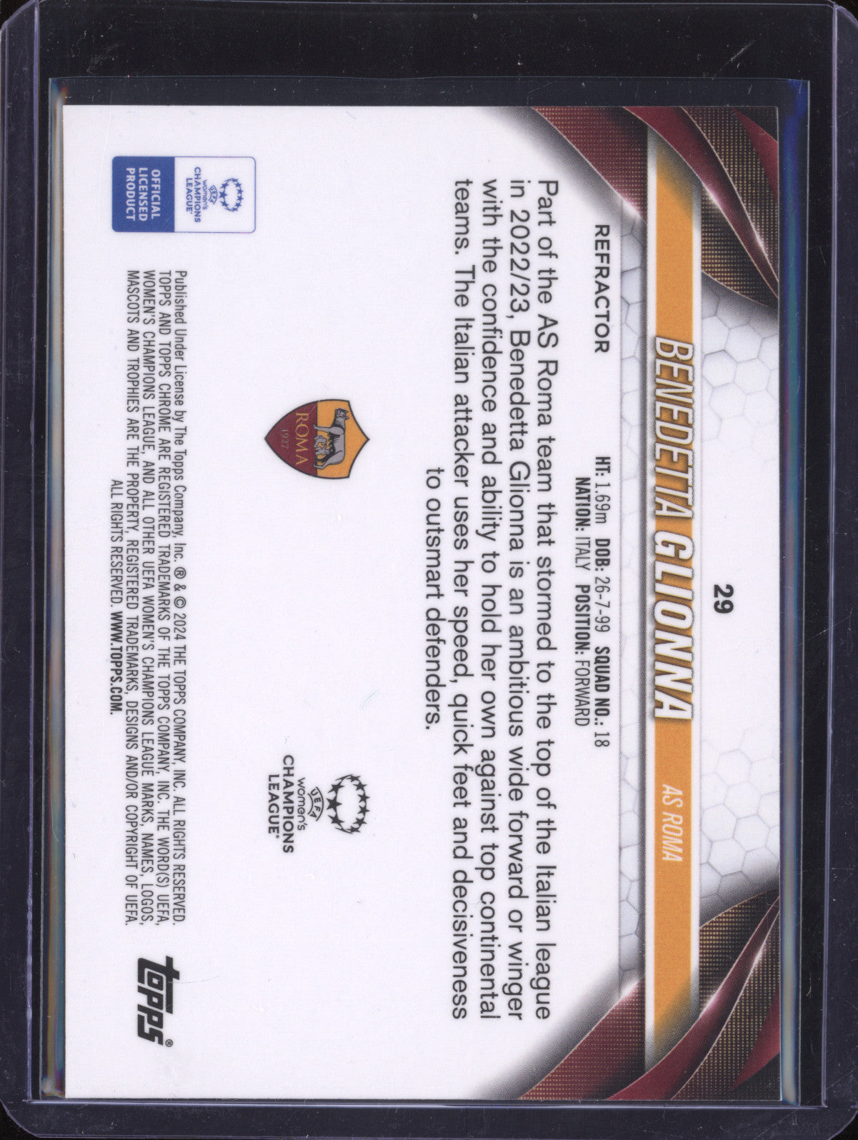 Benedetta Glionna 2023-24 Topps Chrome UWCL 29 Refractor RC
