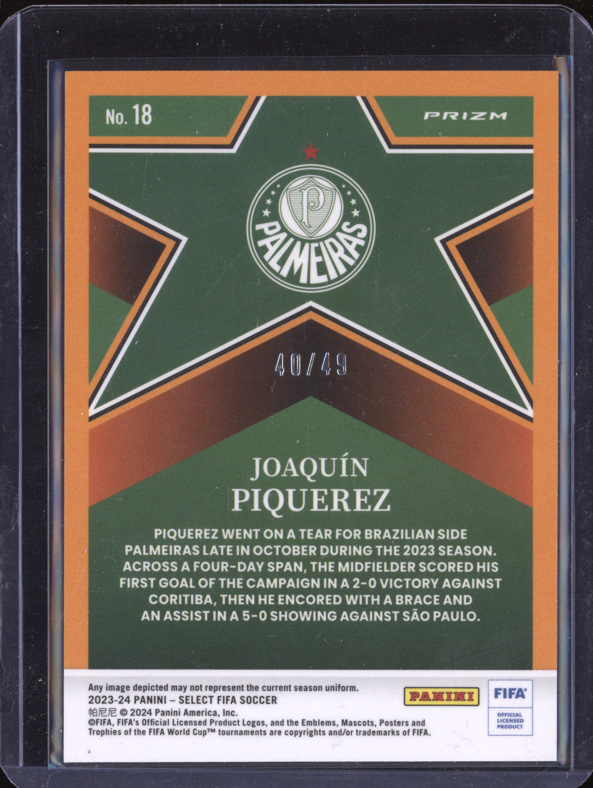 Joaquin Piquerez 2023-24 Panini Select FIFA 18 Select Stars Tie-Dye RC 40/49