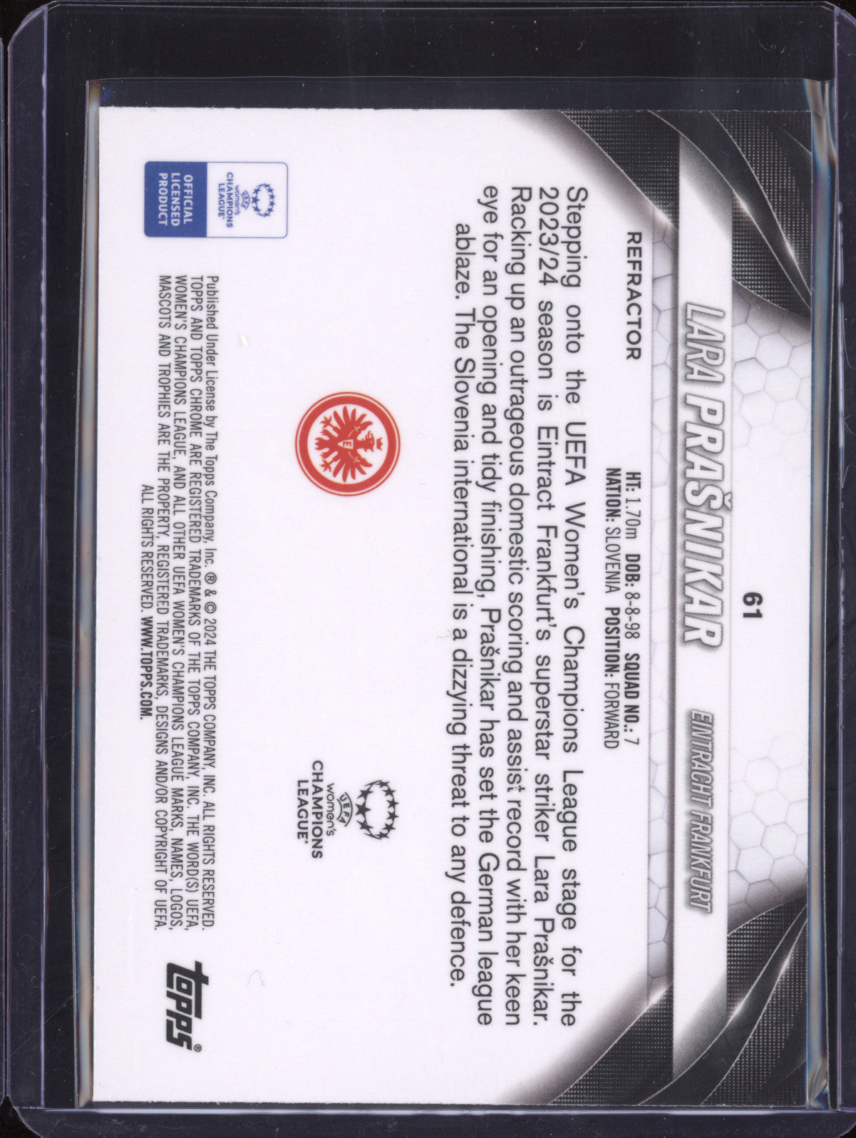 Lara Prasnikar 2023-24 Topps Chrome UWCL 61 Refractor RC