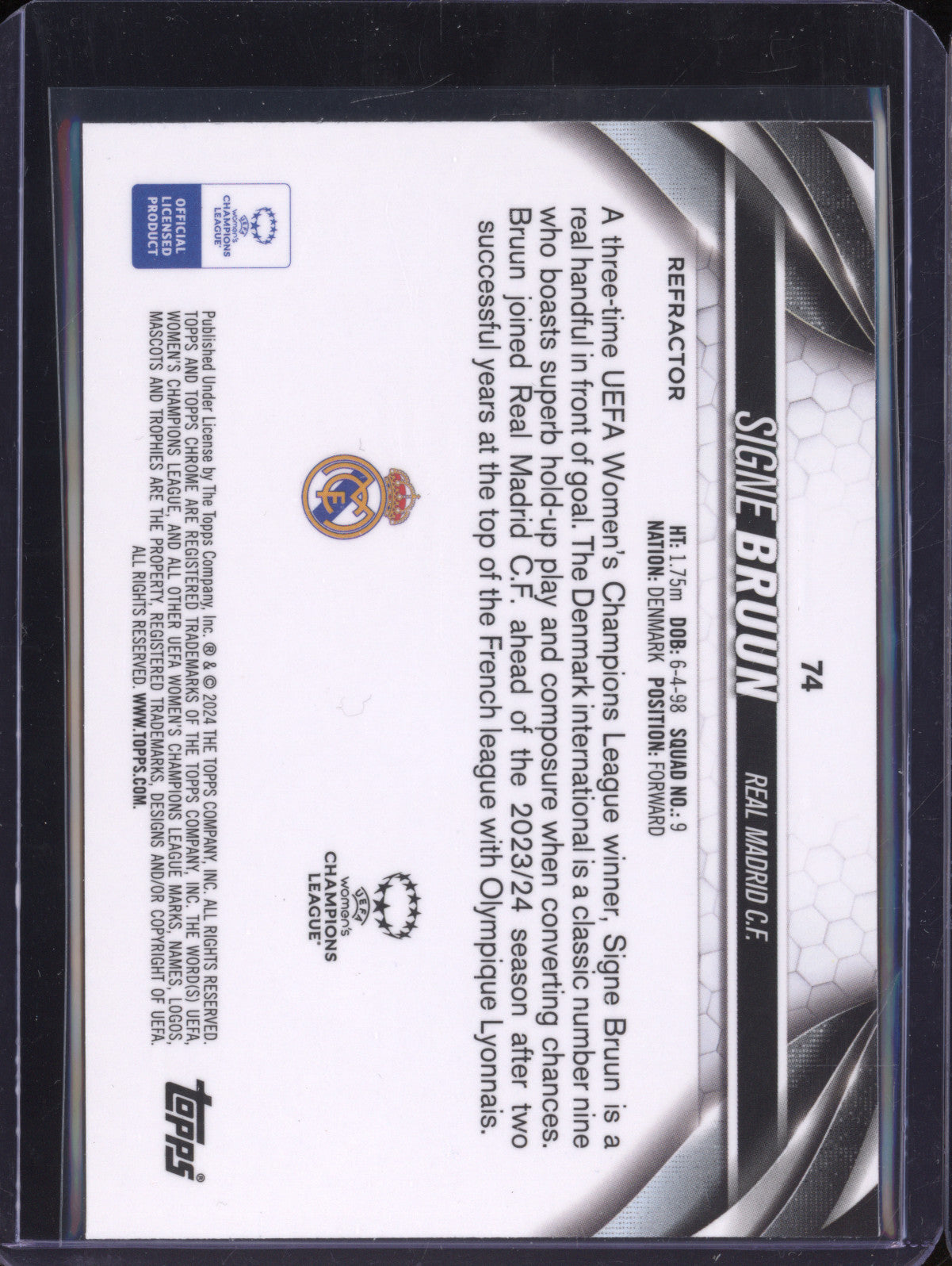 Signe Bruun 2023-24 Topps Chrome UWCL 74 Refractor RC