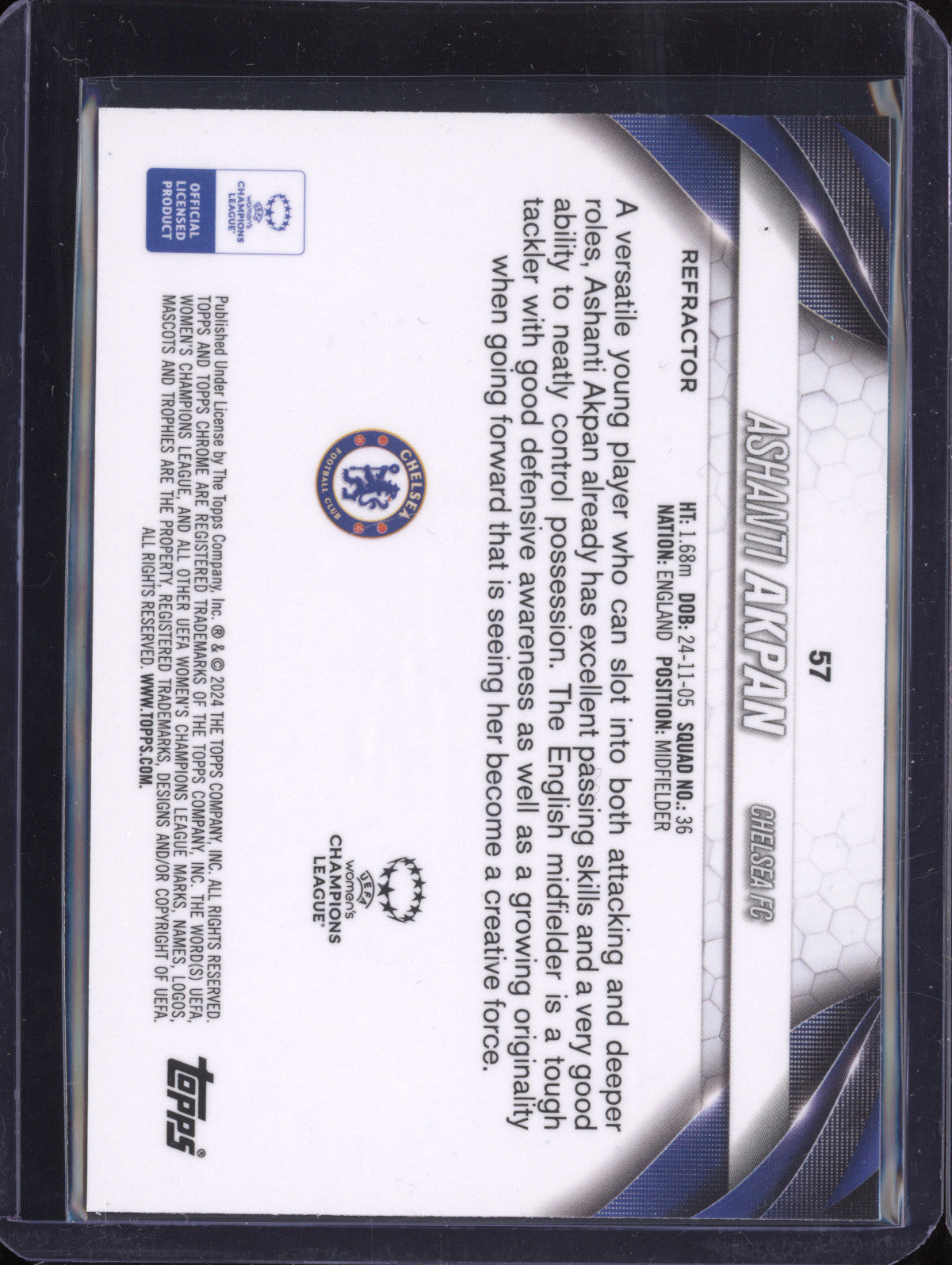 Ashanti Akpan 2023-24 Topps Chrome UWCL 57 Refractor RC