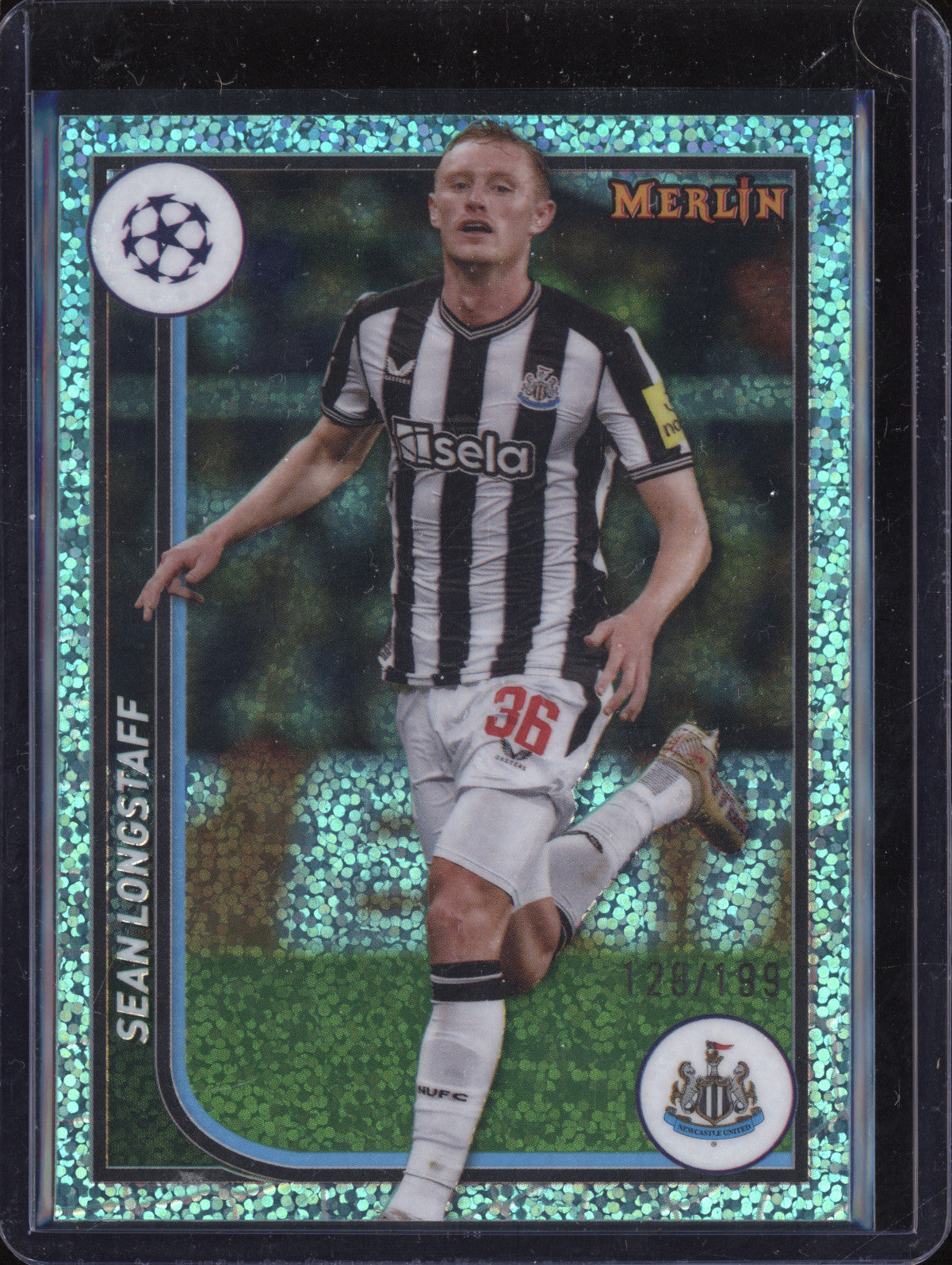 Sean Longstaff 2023-24 Topps Merlin UCC 86 Aqua Speckle Refractor 128/199