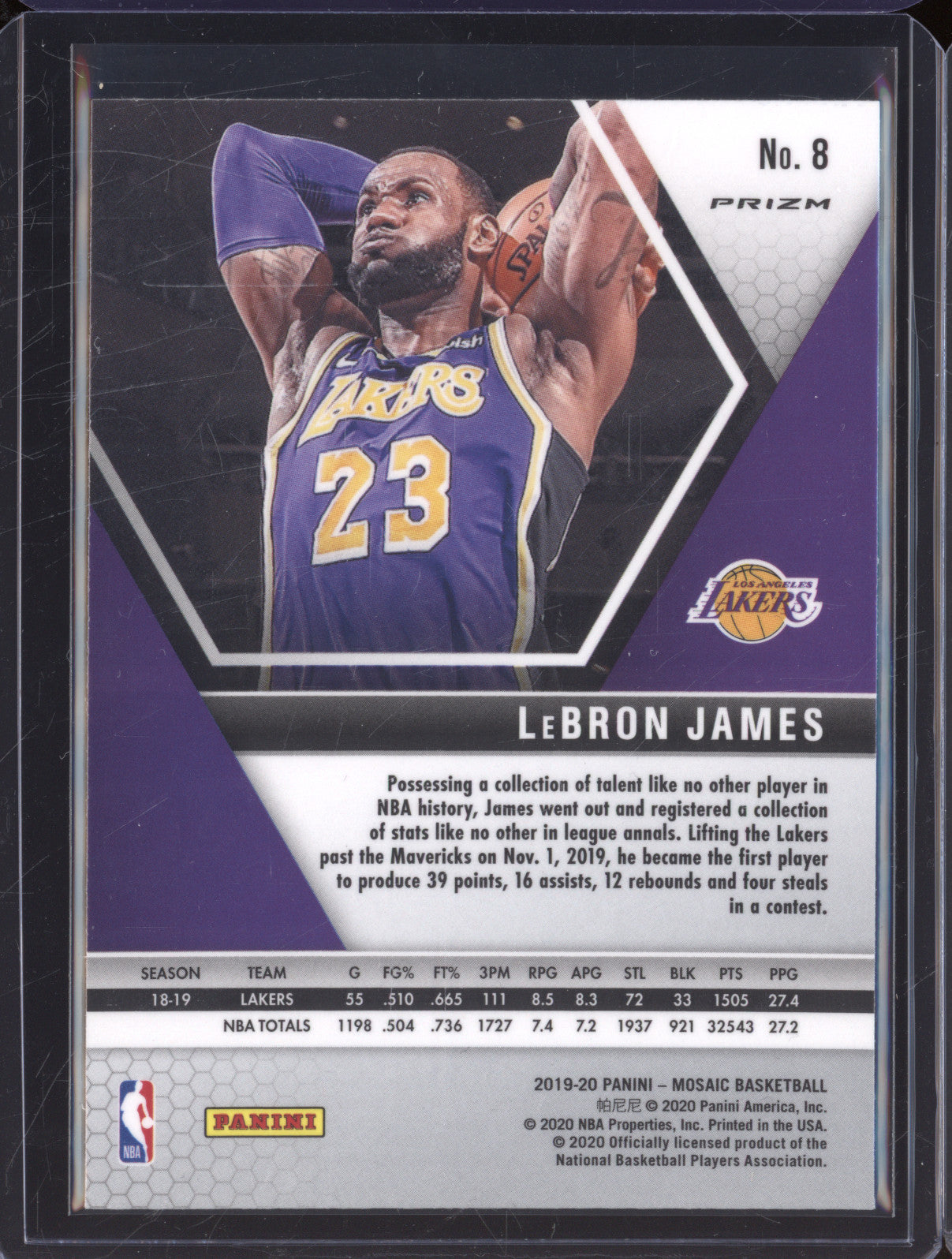 2019-20 Panini Mosaic 8 LeBron James Orange Reactive Prizm
