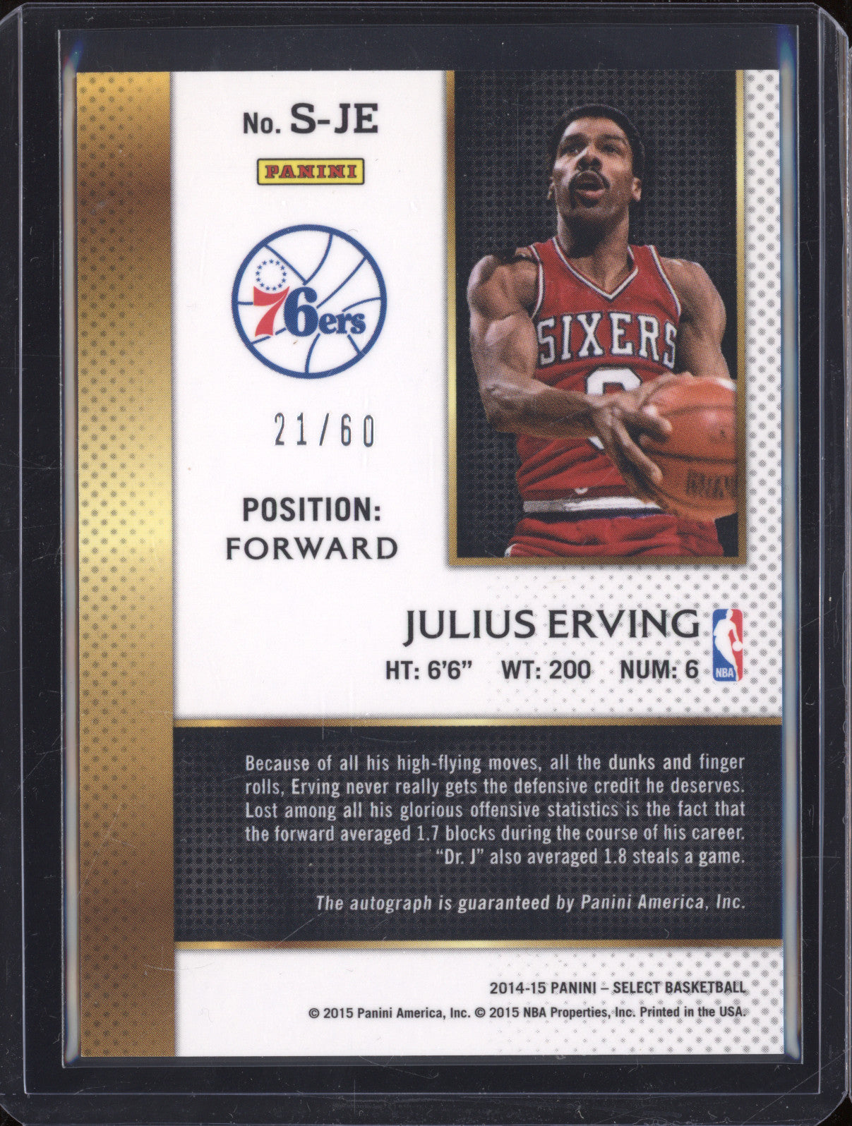 2014-15 Panini Select S-JE Julius Irving Auto 21/60