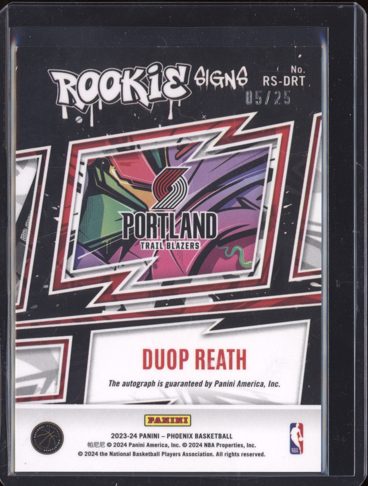 2023-24 Panini Phoenix RS-DRT Duop Reath Rookie Signs Auto Blue 05/25 RC