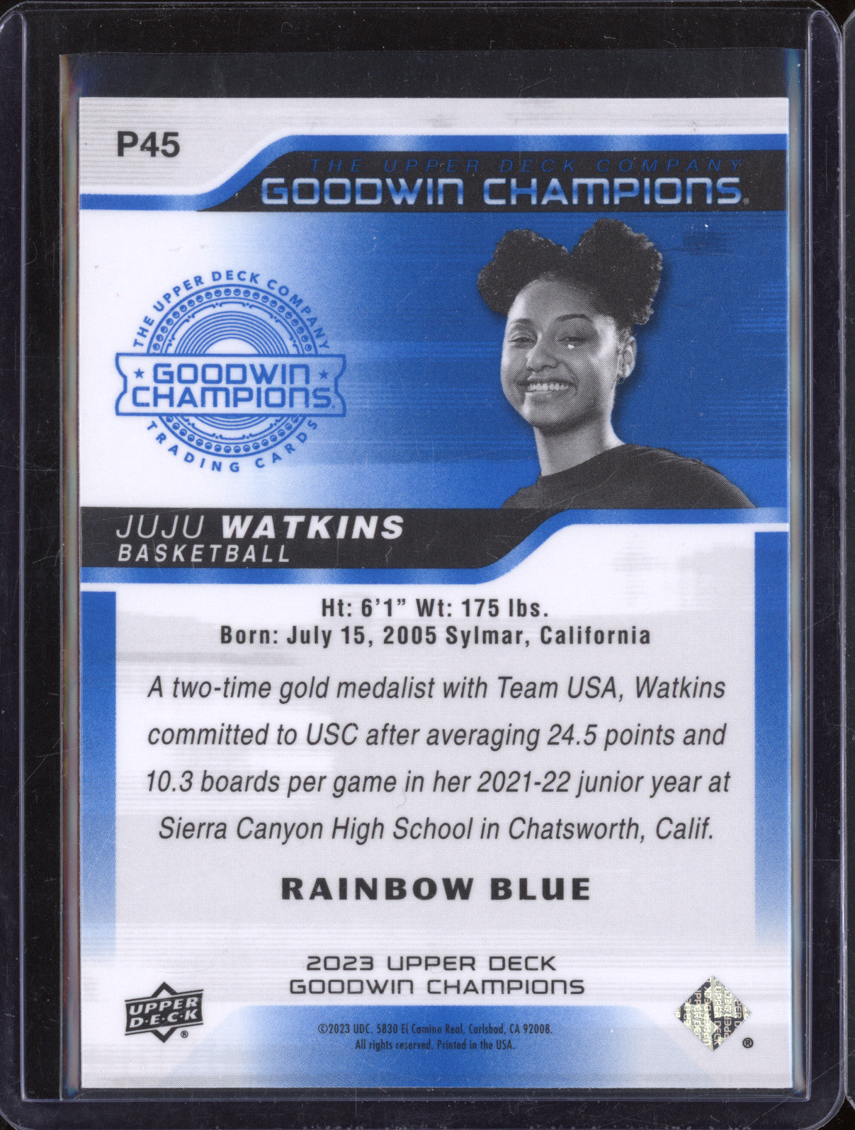 2023 Upper Deck P45 Juju Watkins Rainbow Blue RC