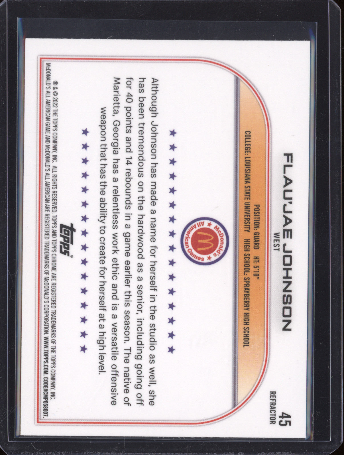 2022 Topps Chrome McDonald's All American 45 Flau'jae Johnson Silver RC