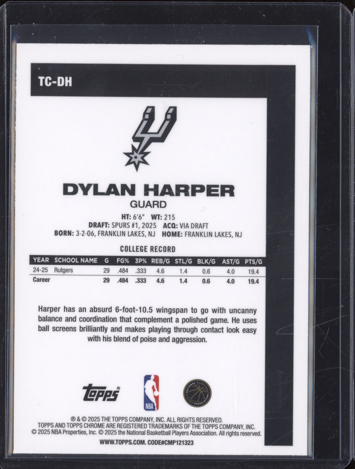 2025 Topps 1980-81 Topps Chrome TC-DH Dylan Harper Rookie RC