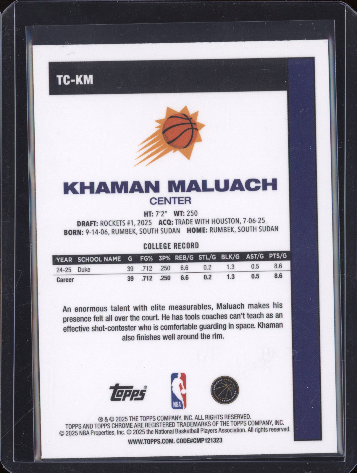 2025 Topps 1980-81 Topps Chrome TC-KM Khaman Maluach Rookie RC