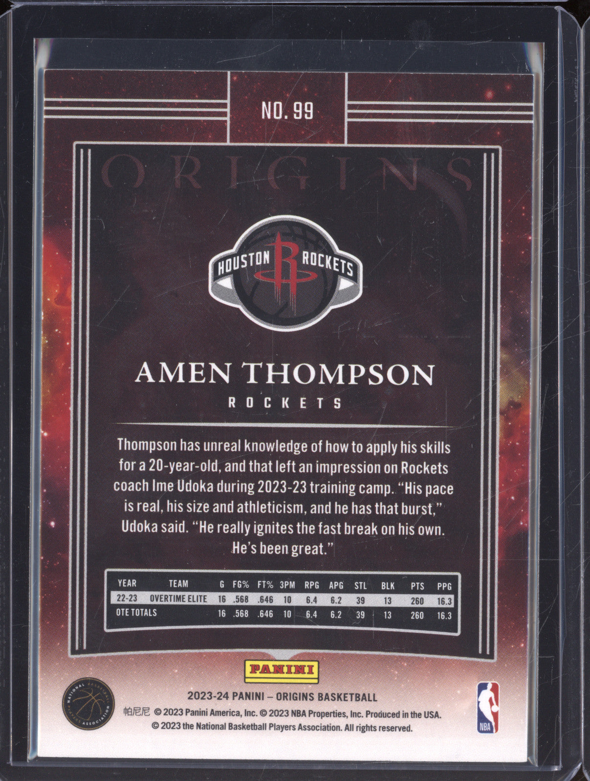 2023-24 Panini Origins 99 Amen Thompson Purple FOTL 15/16 RC
