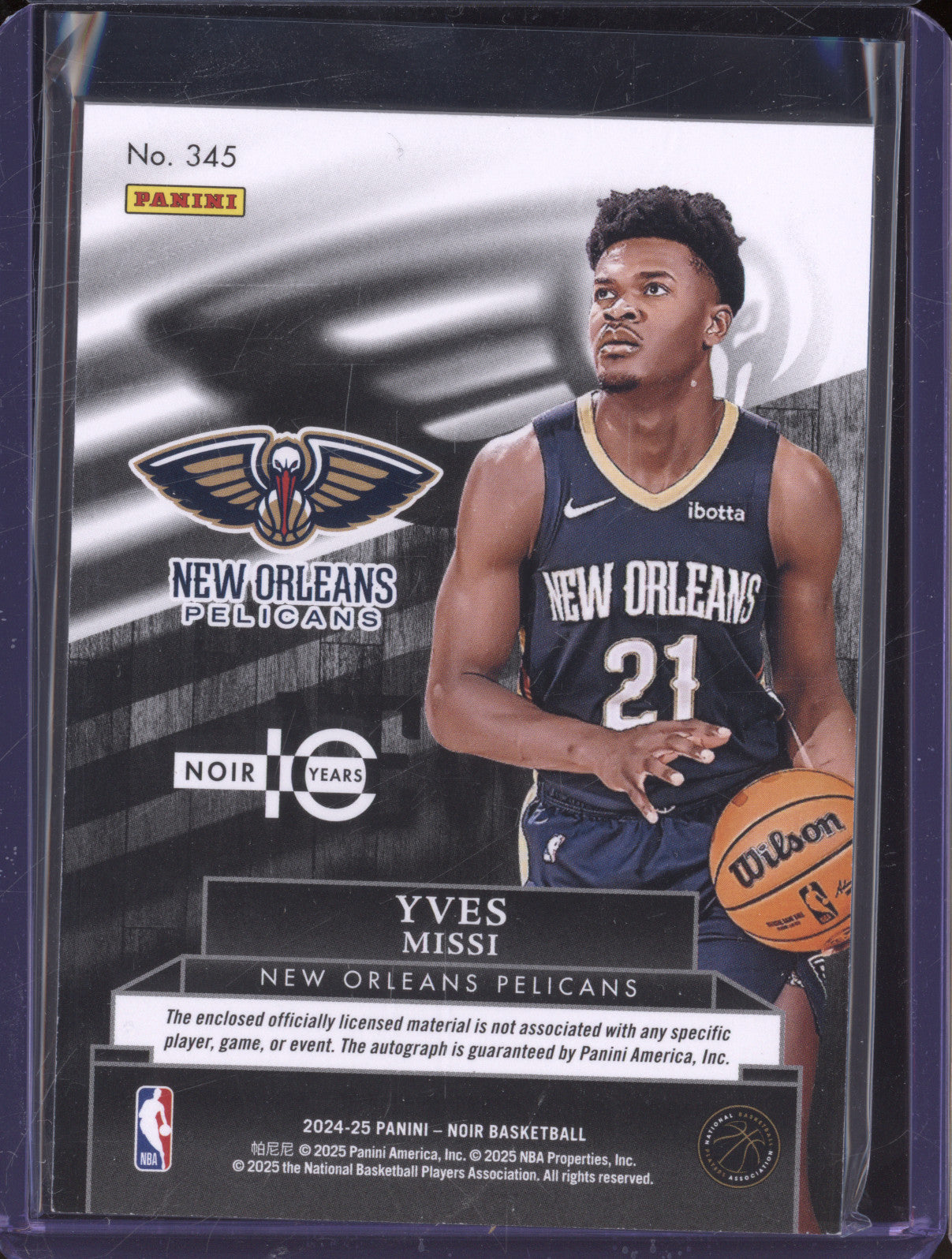 2024-25 Panini Noir 345 Yves Missi Rookie Patch Auto 45/99
