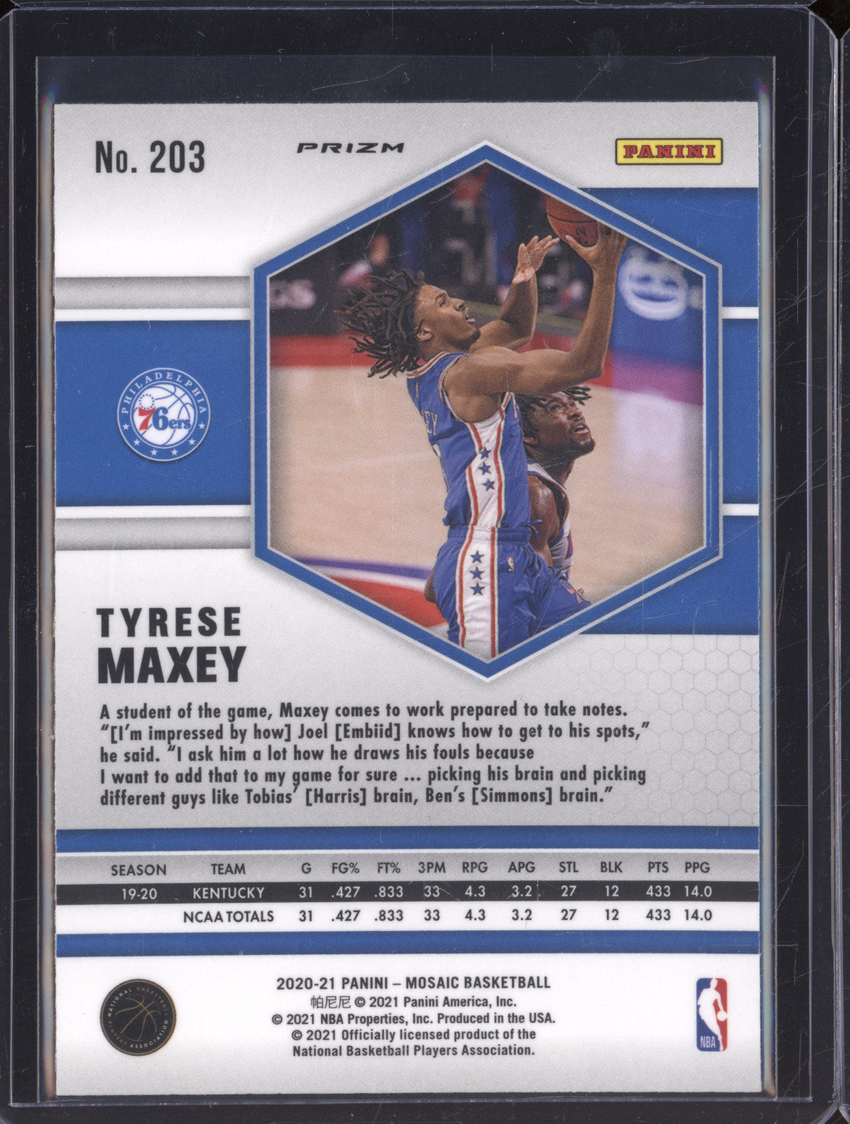 2020-21 Panini Mosaic 203 Tyrese Maxey Wave Red Mosaic RC
