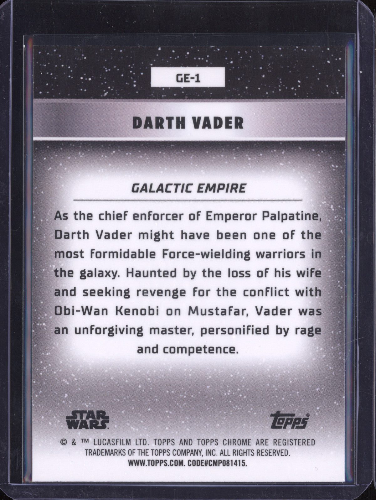 Darth Vader 2024 Topps Star Wars Chrome GE-1 Galactic Cival War Galactic Empire