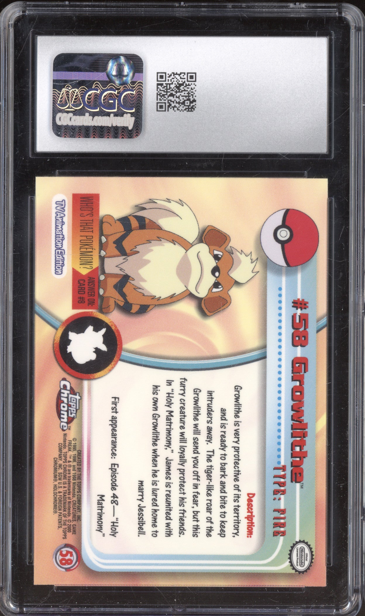 2000 Topps Chrome Series 1 58 Growlithe Chrome CGC 9