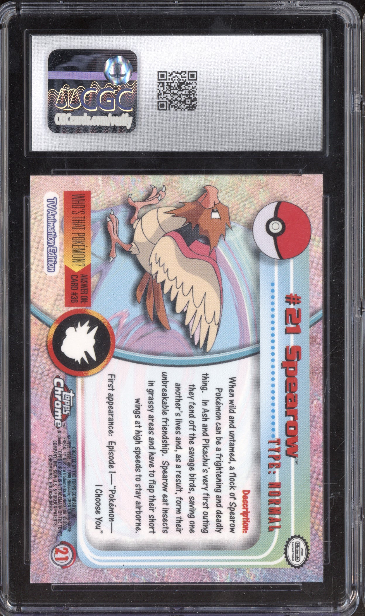 2000 Topps Chrome Series 1 21 Spearow Chrome CGC 8.5