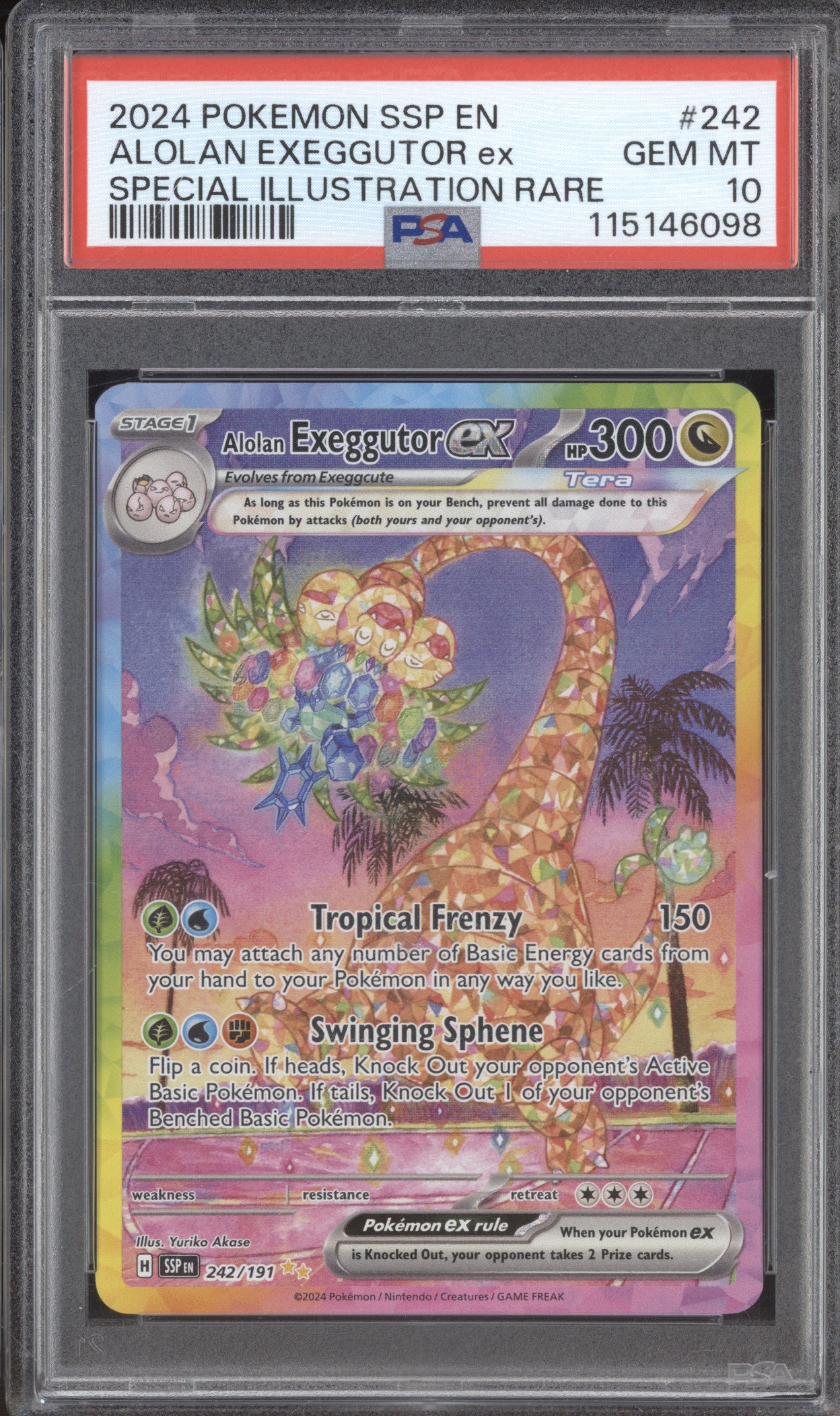 Alolan Exeggutor ex 2024 Pokemon Surging Sparks SSP 242/191 Special SIR PSA 10
