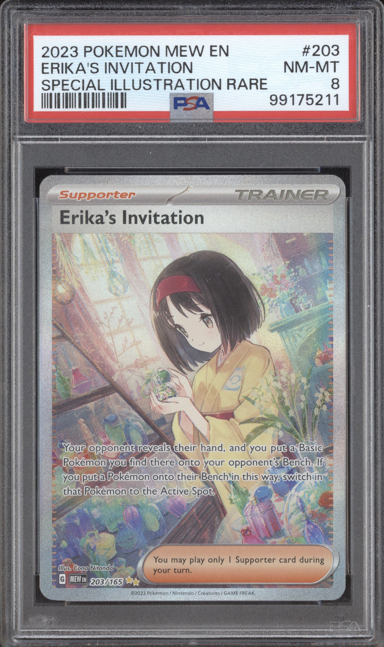 2023 Pokemon 151 MEW 203/165 Erika's Invitation Special Illustration Rare PSA 8