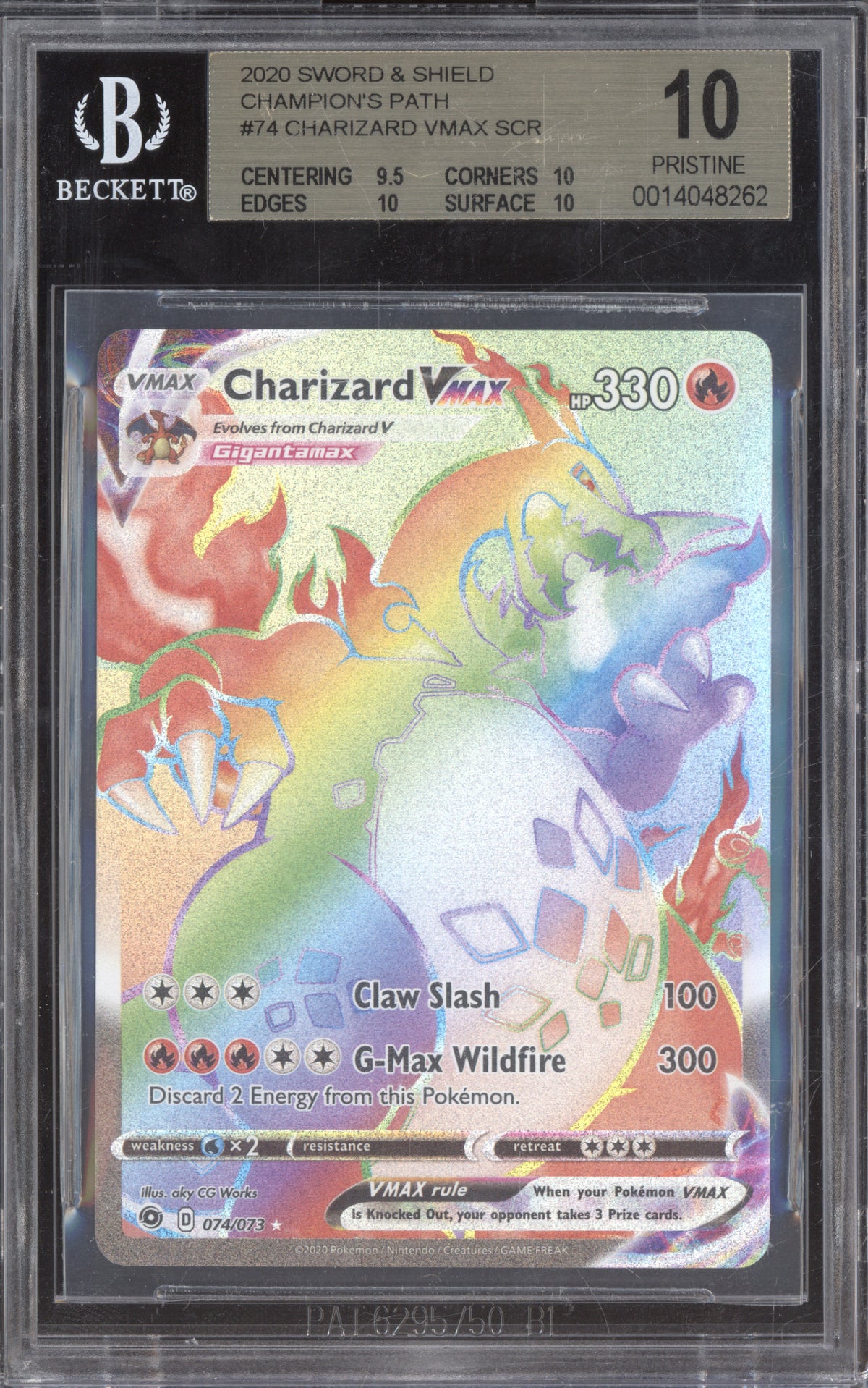 2020 Pokemon Champion's Path 074/073 Charizard VMAX Rainbow Secret Rare BGS 10