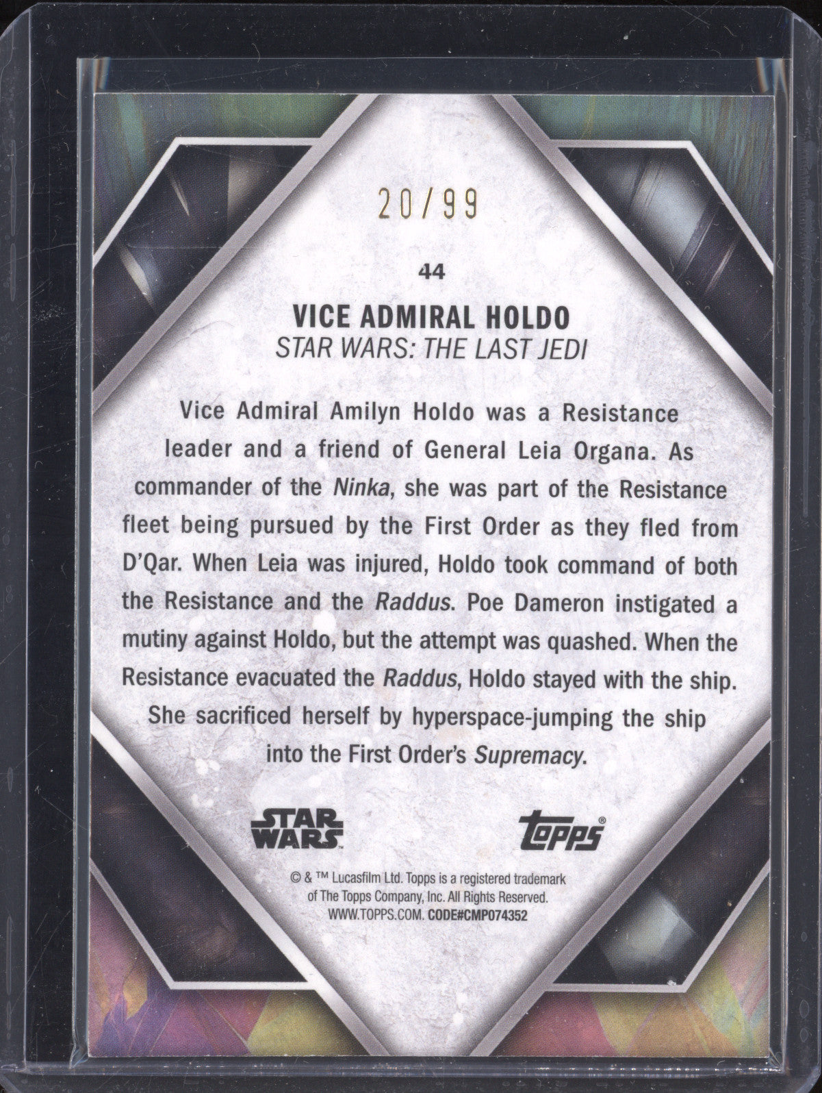 Vice Admiral Holdo 2024 Topps Masterwork 44 Green 20/99