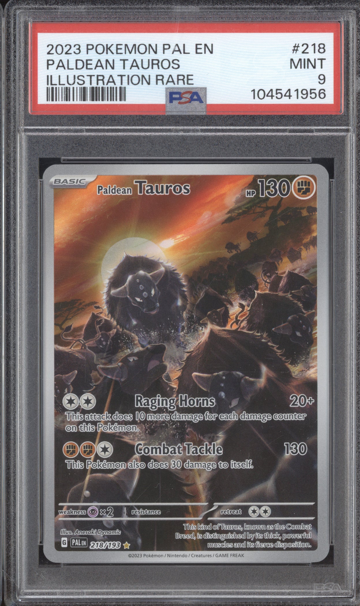 Paldean Tauros 2023 Pokemon Paldea Evolved 218/193 Illustration Rare PSA 9