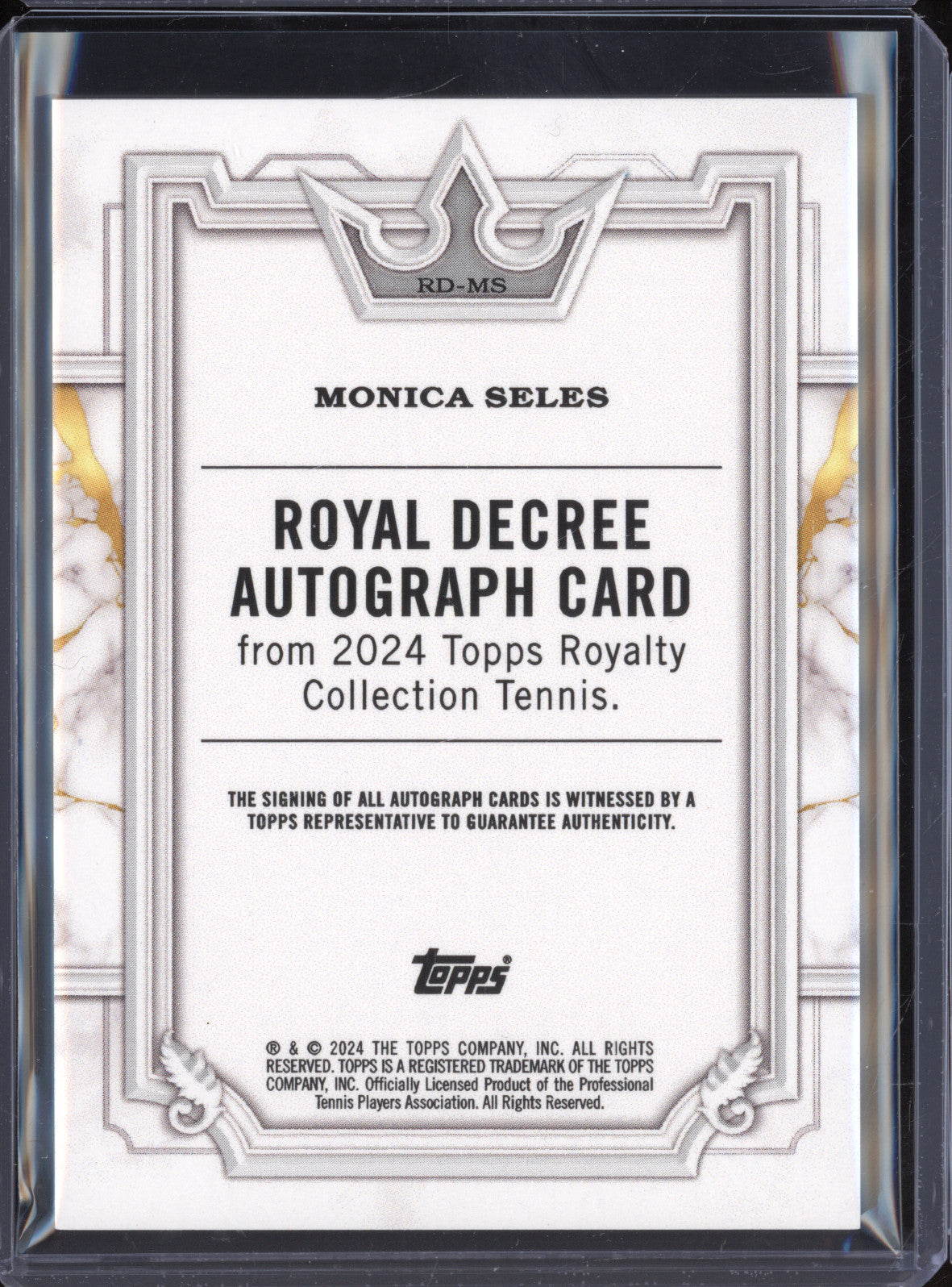 Monica Seles 2024 Topps Royalty Tennis RD-MS Royal Decree Auto 21/25