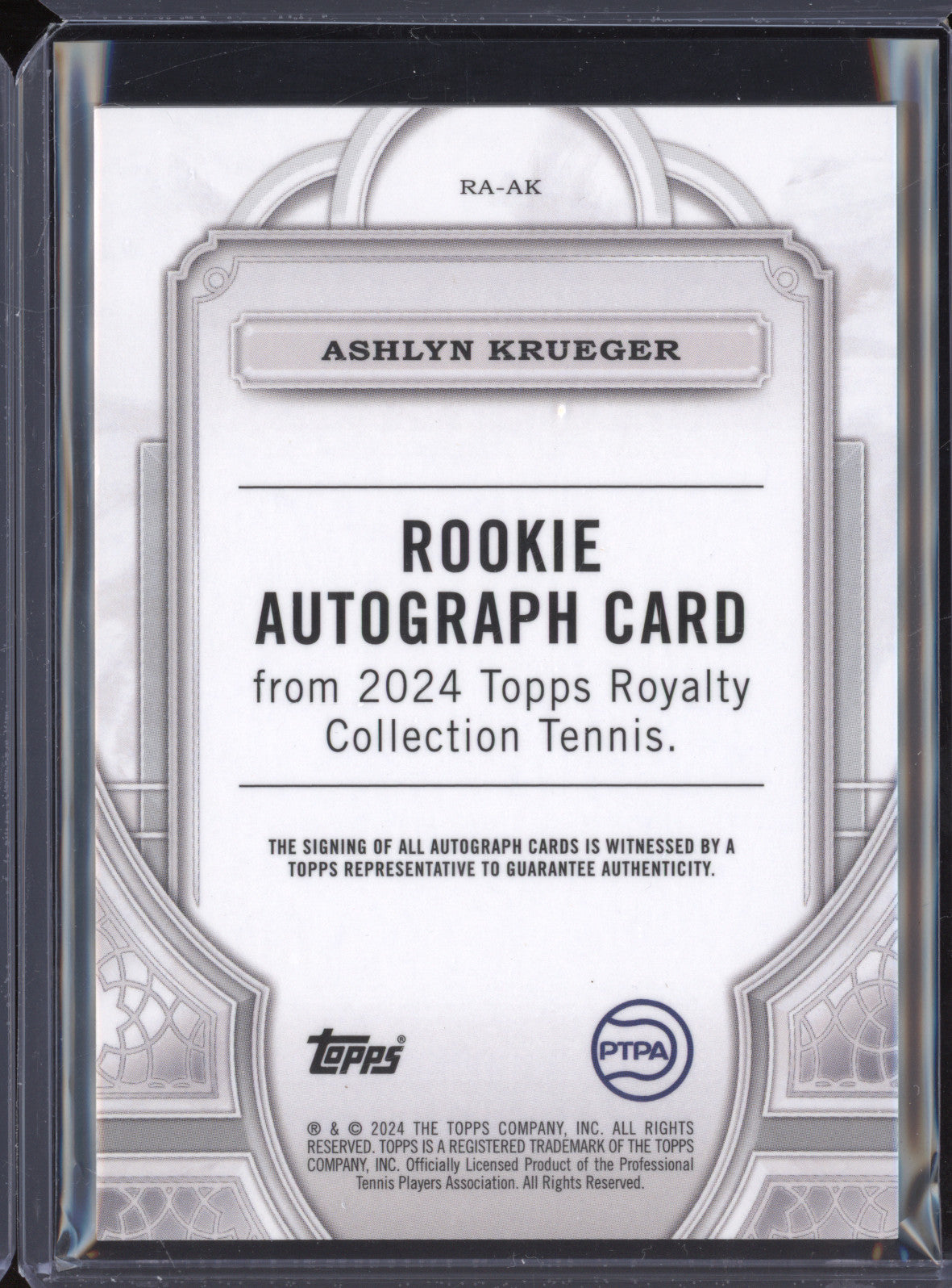 Ashlyn Krueger 2024 Topps Royalty Tennis RA-AK Rookie Autographs 55/75