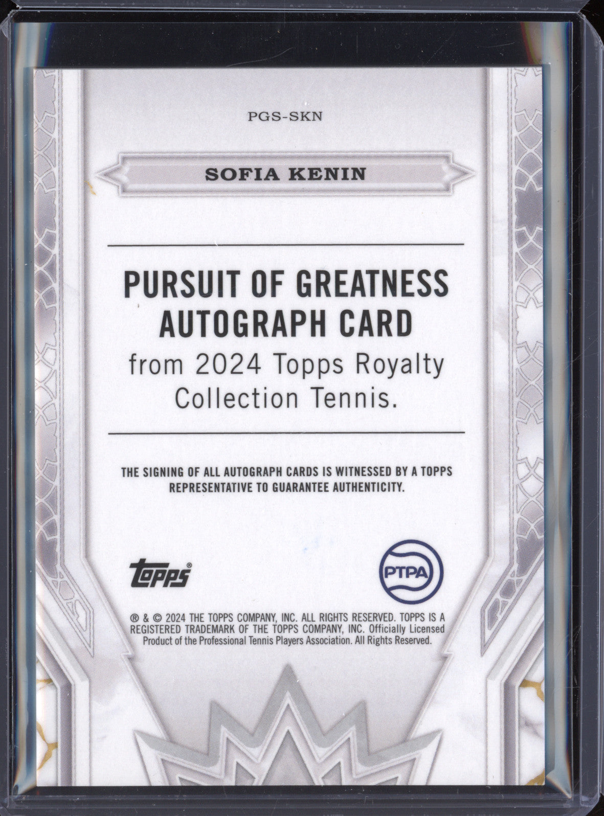 Sofia Kenin 2024 Topps Royalty Tennis PGS-SKN Pursuit of Greatness Auto 43/75