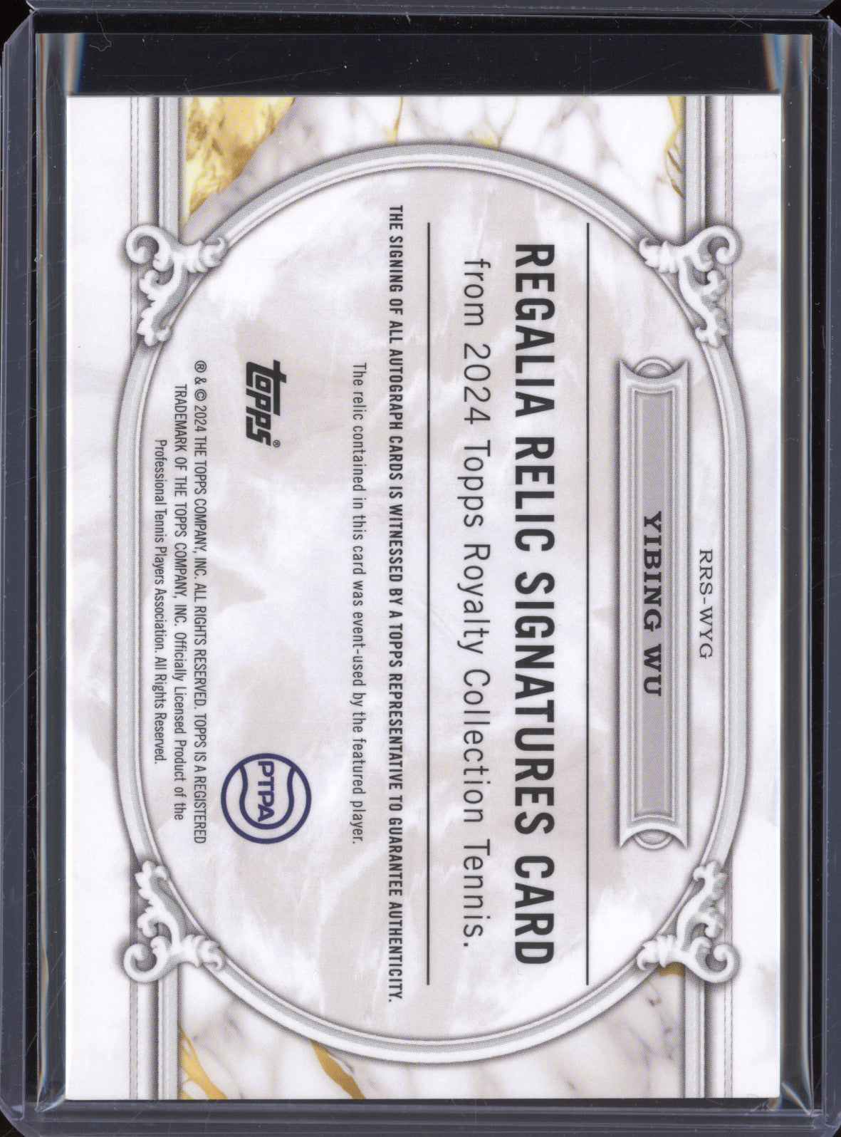 Yibing Wu 2024 Topps Royalty Tennis RRS-WYG Regalia Relic Signature Auto 38/75
