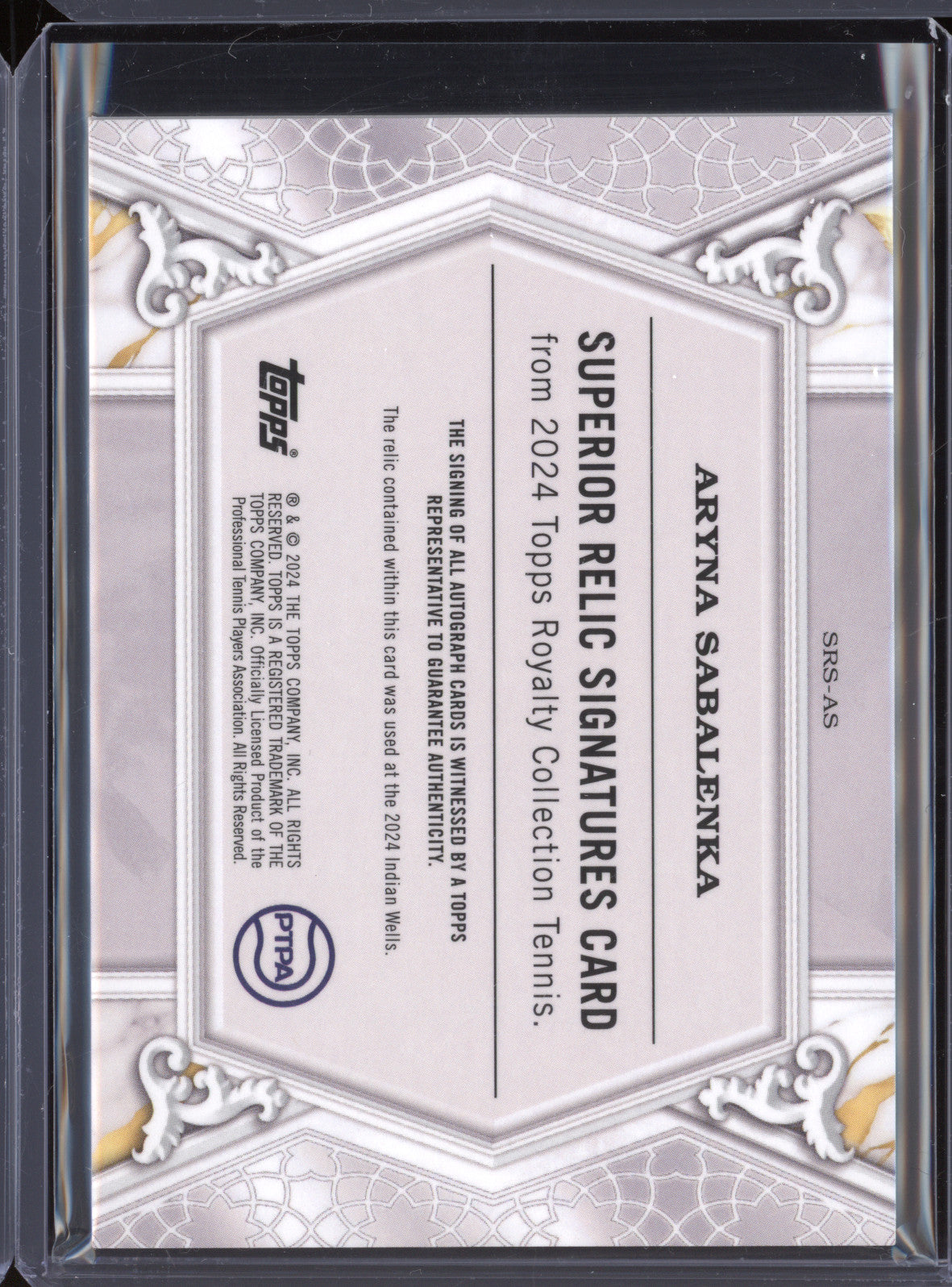 Aryna Sabalenka 2024 Topps Royalty Tennis SRS-AS Superior Relic Auto Blue 16/25