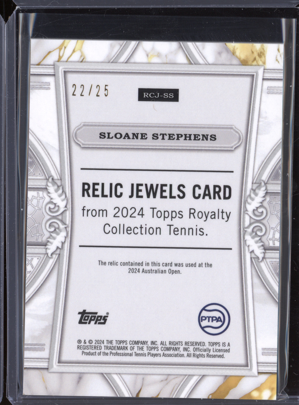 Sloane Stephens 2024 Topps Royalty Tennis RCJ-SS Relic Jewels Blue 22/25