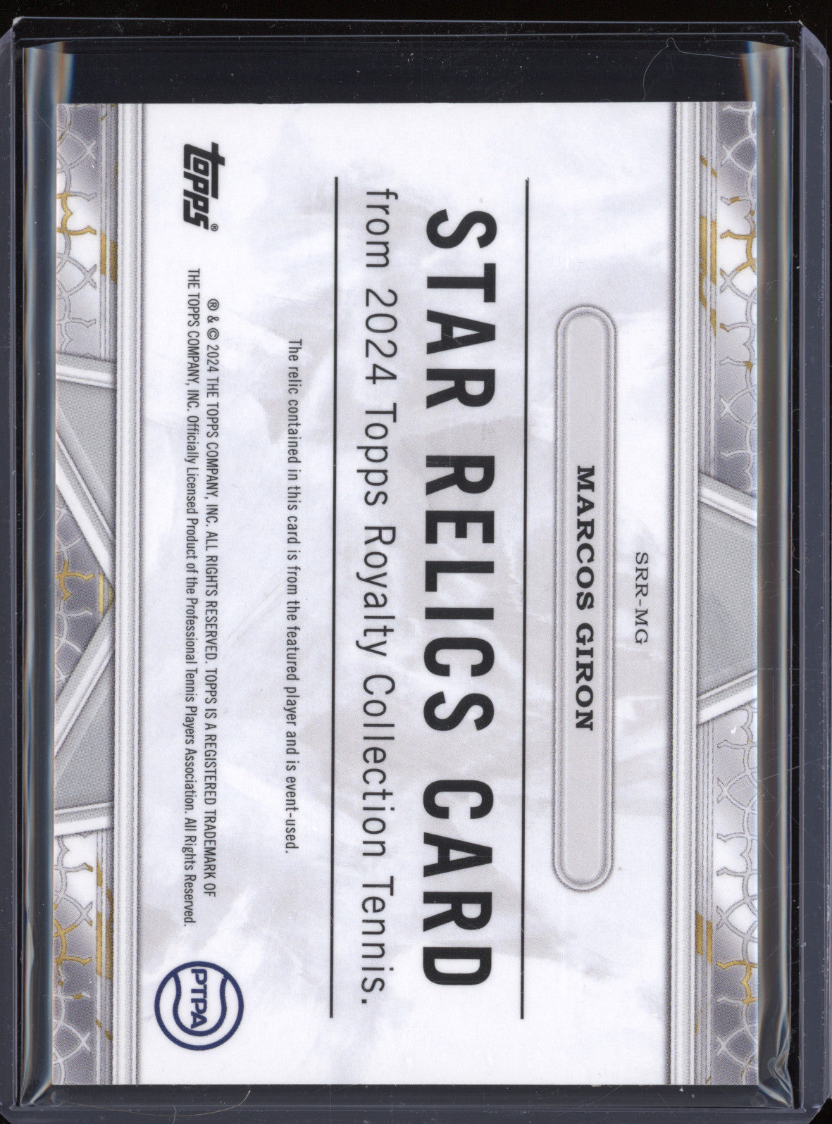 Marcos Giron 2024 Topps Royalty Tennis SRR-MG Star Relics 75/75