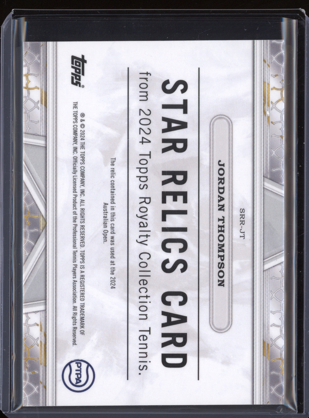 Jordan Thompson 2024 Topps Royalty Tennis SRR-JT Star Relics 14/75