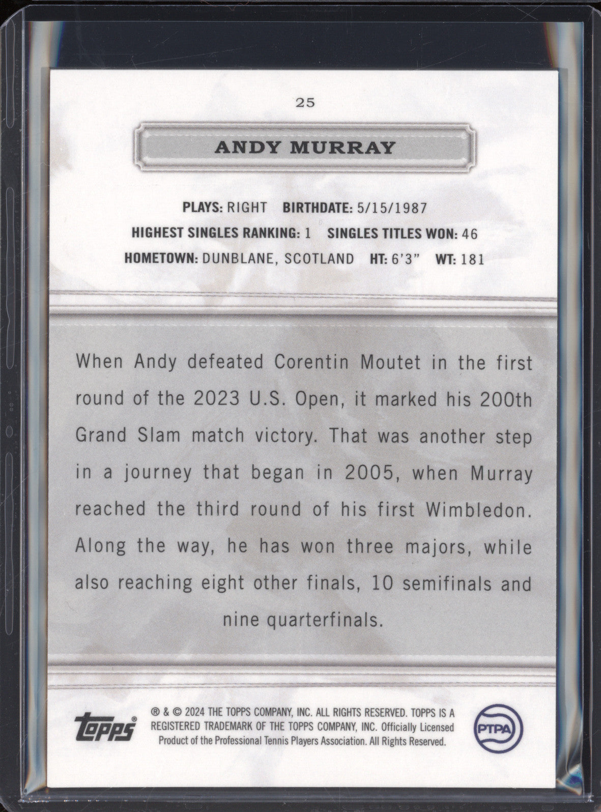 Andy Murray 2024 Topps Royalty Tennis 25 Base Blue 14/25