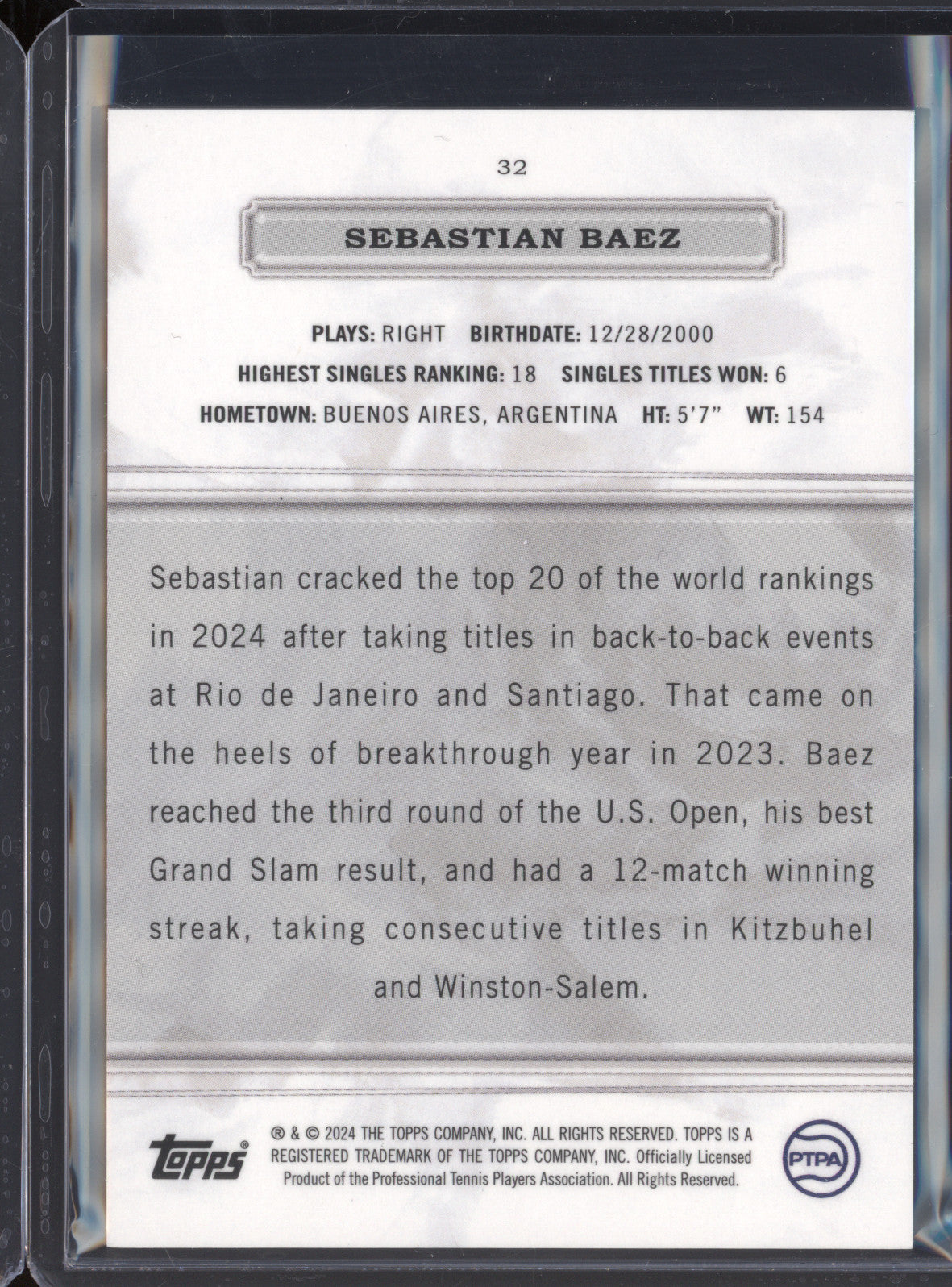 Sebastian Baez 2024 Topps Royalty Tennis 32 Base 96/99