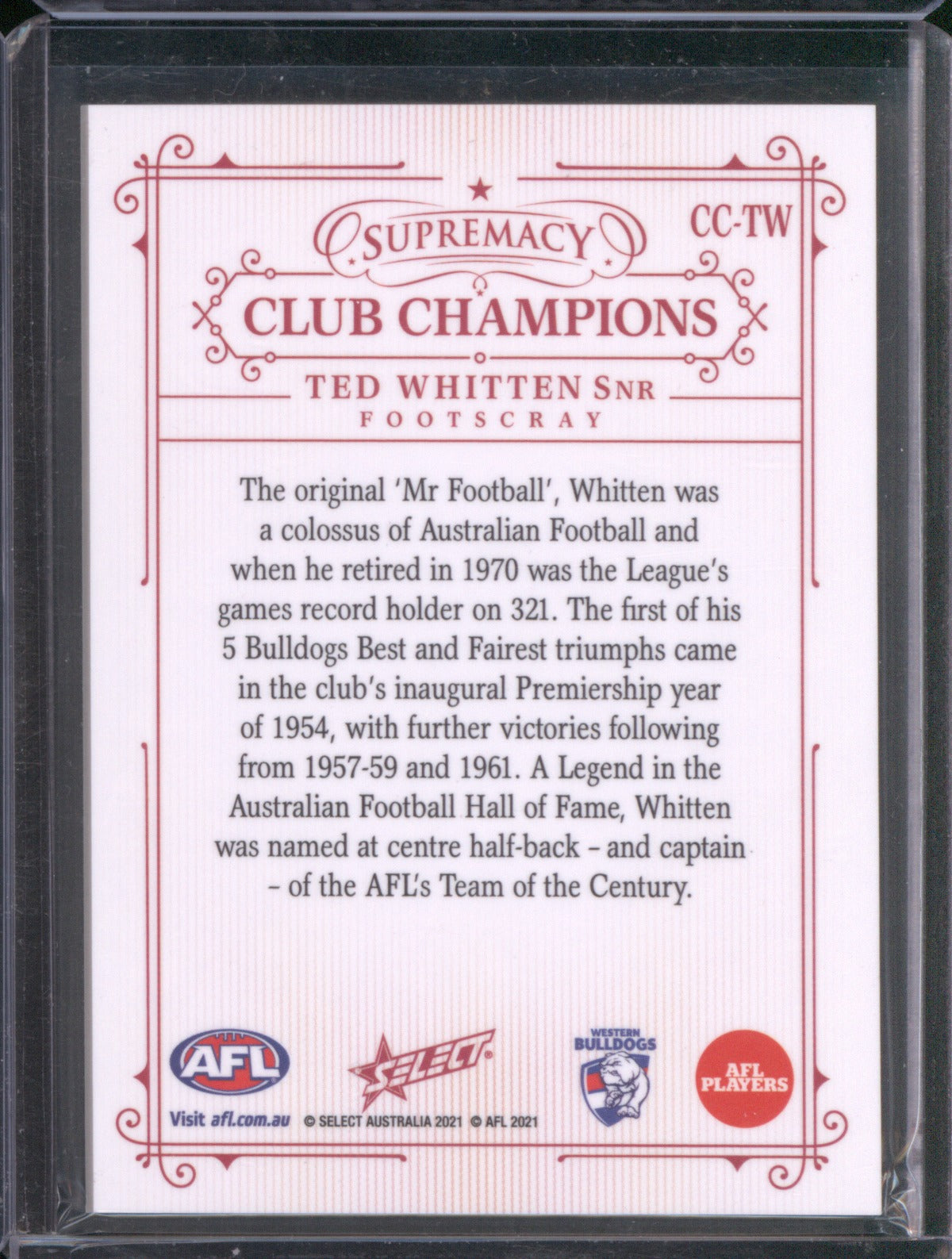 Ted Whitten Snr 2021 AFL Select Supremacy CC-TW Club Champions /60