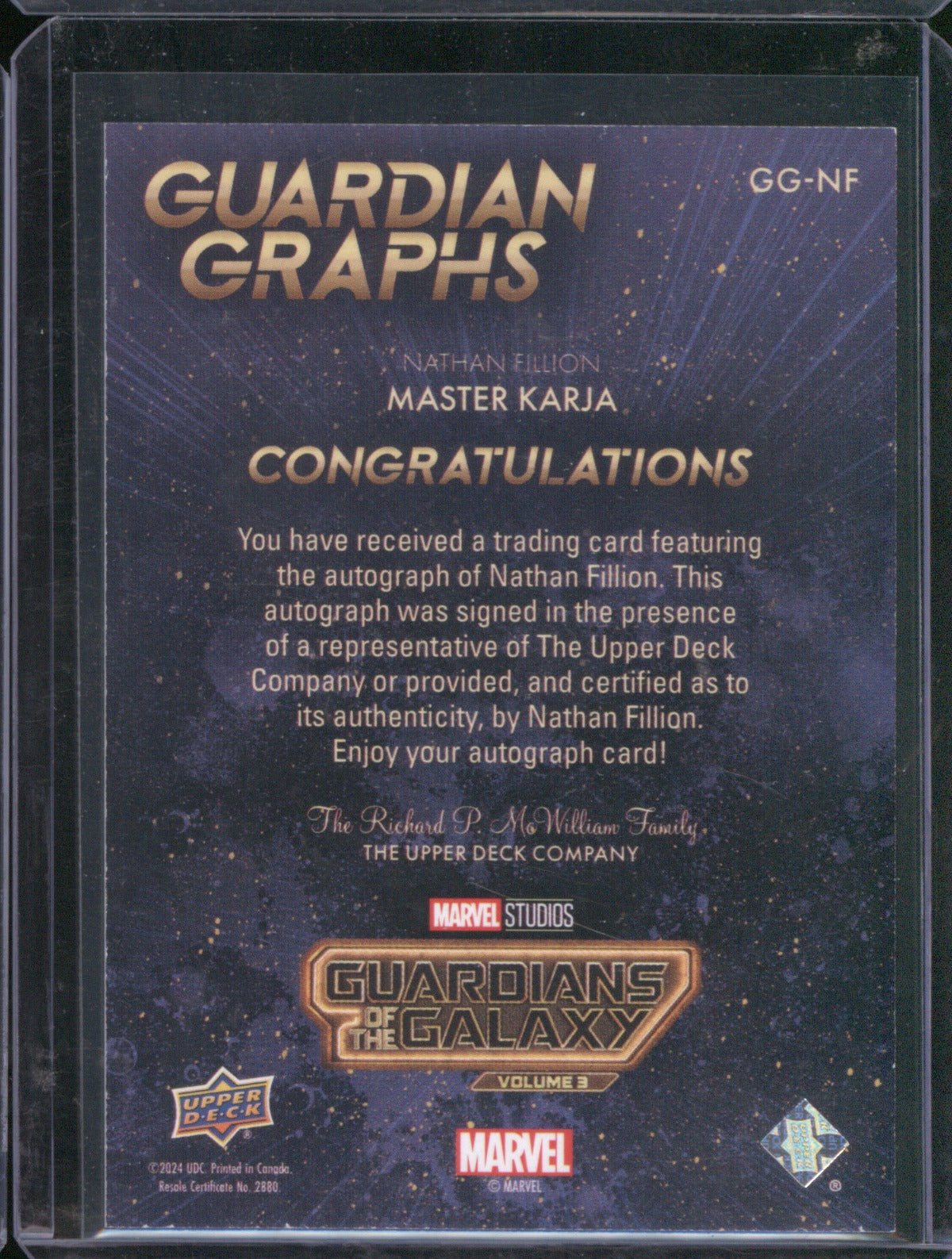 Nathan Fillion Master Karja 2024 Upper Deck Guardians of the Galaxy #GG-NF Auto